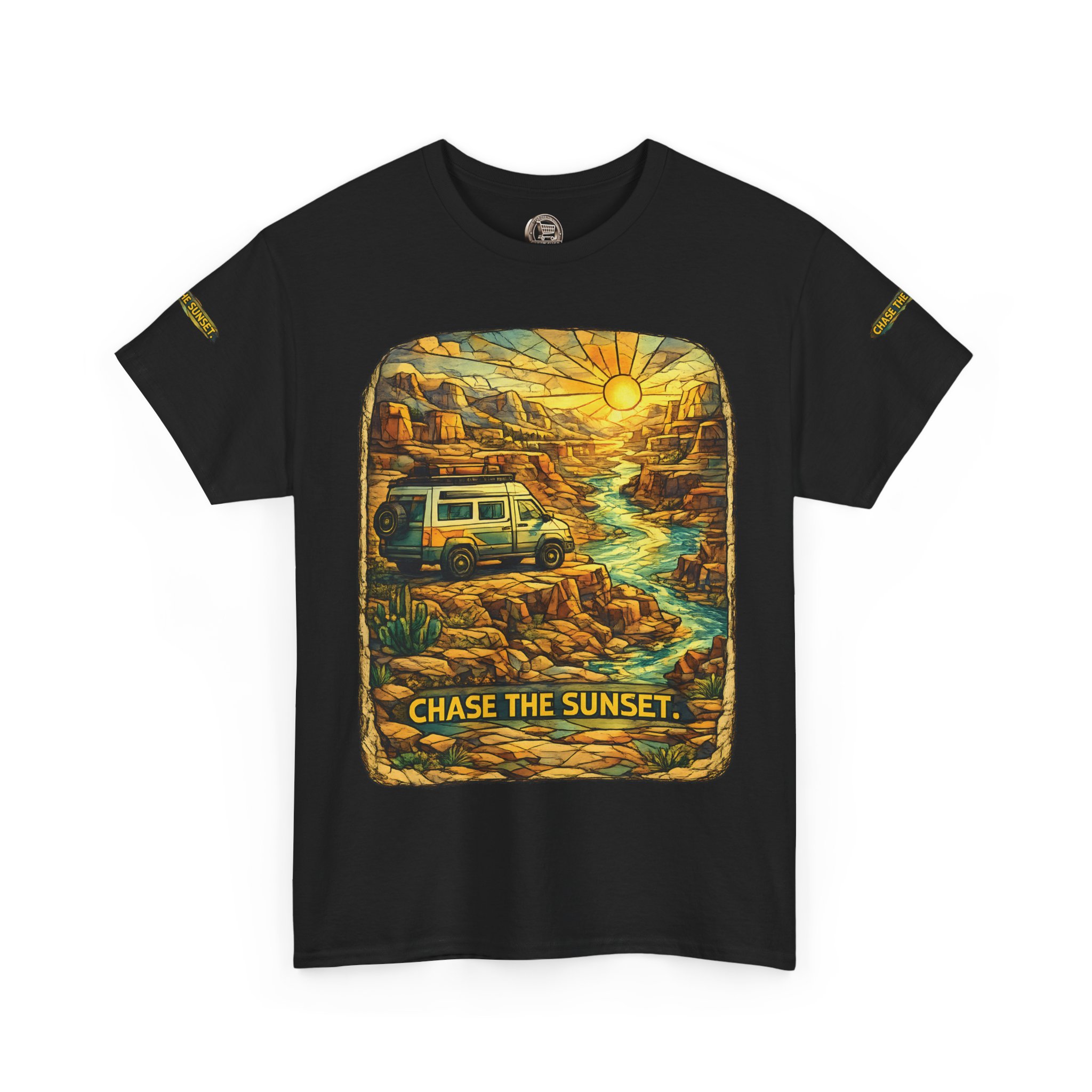 18019456105325980978_2048.jpeg Unisex Heavy Cotton Tee — "Chase The Sunset" Design Cubic-Line