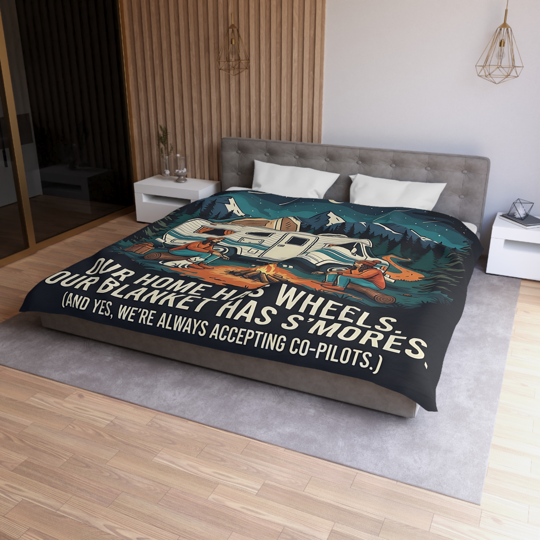 Duvet Cover — "Our Home Has Wheels, Our Blanket Has S'mores" Camping Bedding