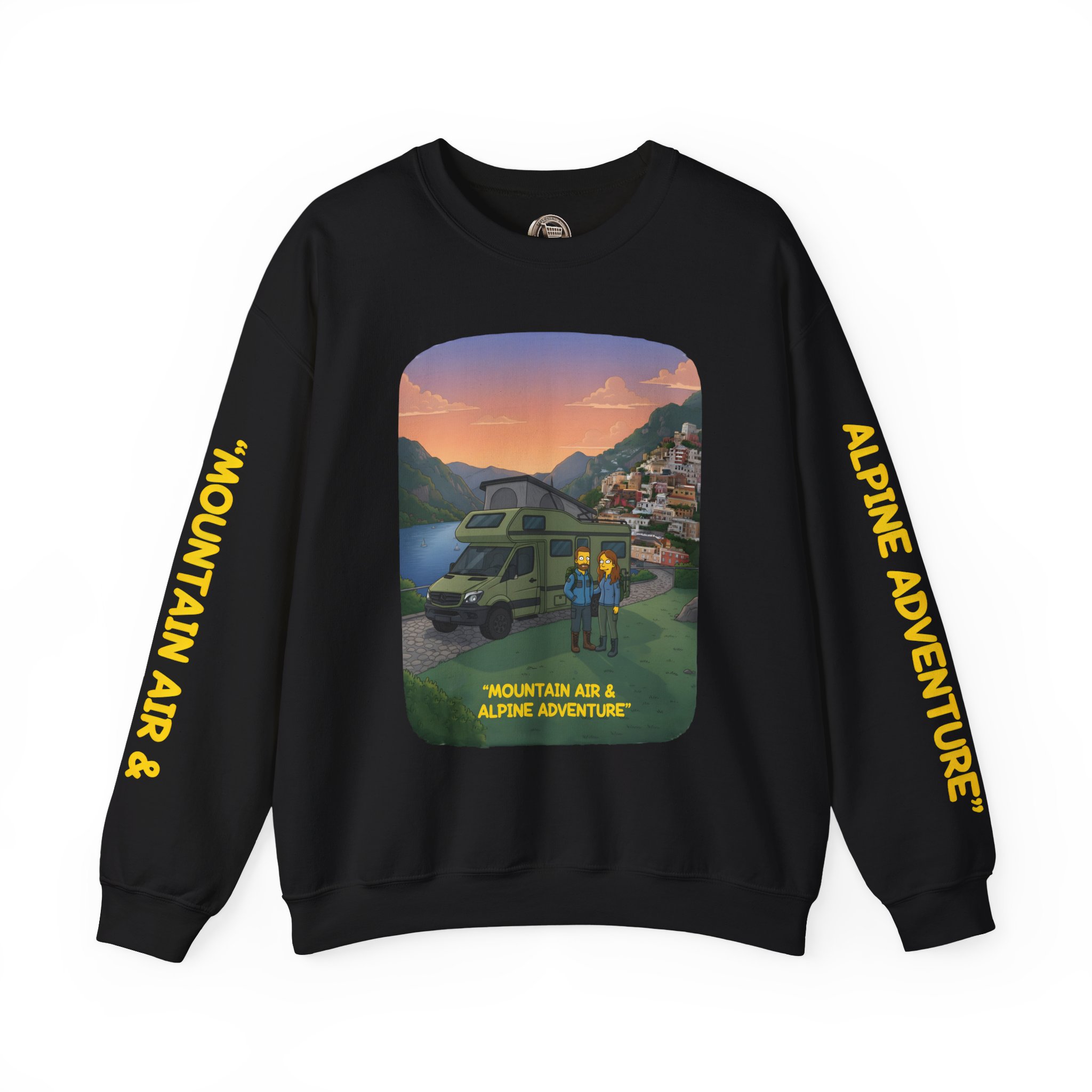 Unisex Heavy Blend™ Crewneck Sweatshirt — "Mountain Air And Alpine Adventure"" Design Sitcom-Line