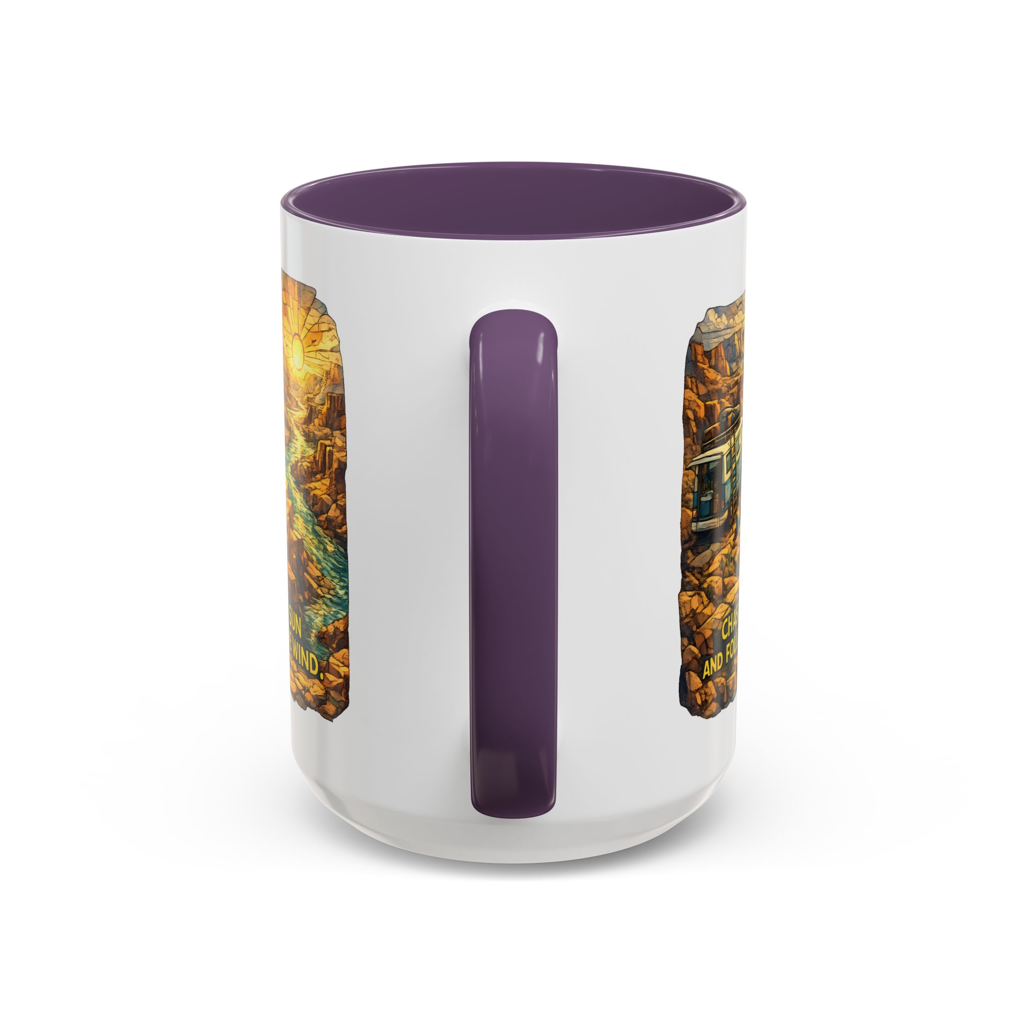 Accent Coffee Mug (11, 15oz) — "Chase The Sun And Follow The Wind" Design Cubic-Line