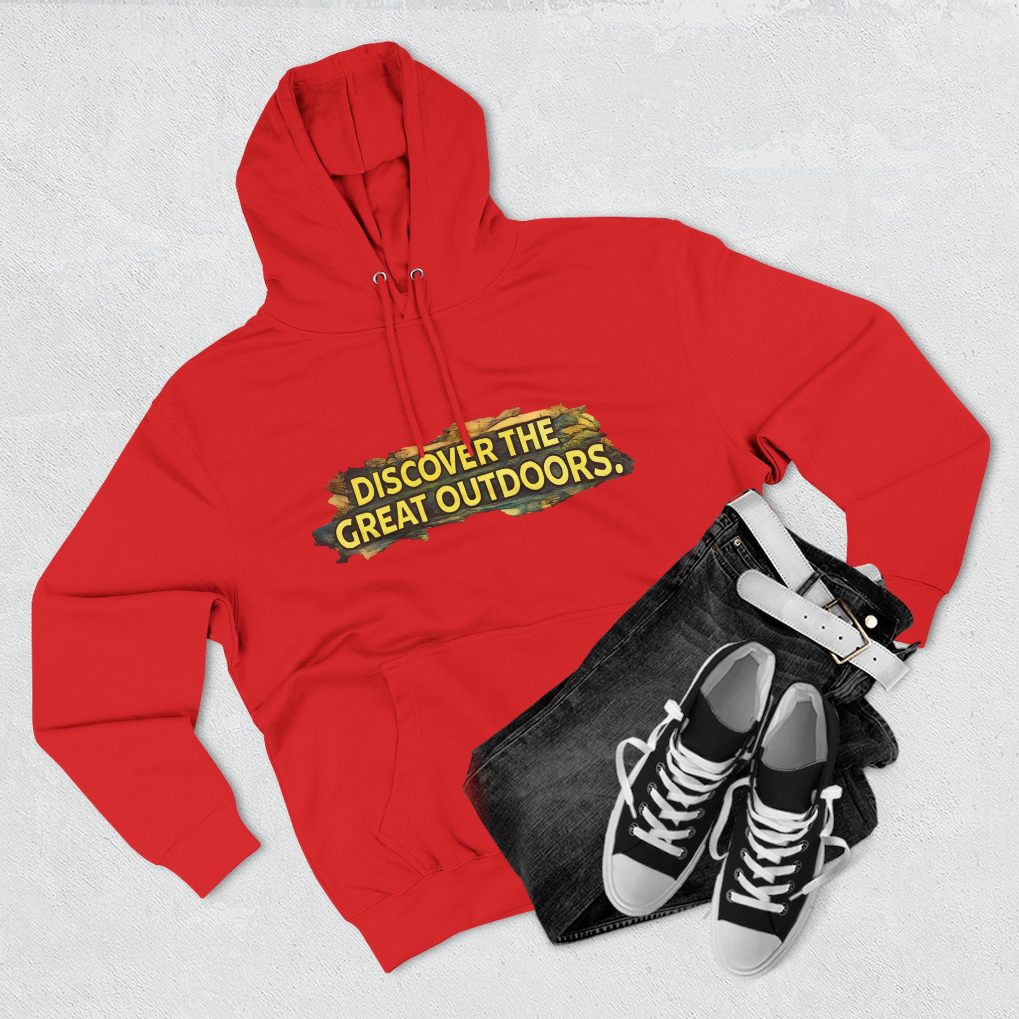 Three-Panel Fleece Hoodie - "Discover The Great Outdoors" Design Cubic-Line