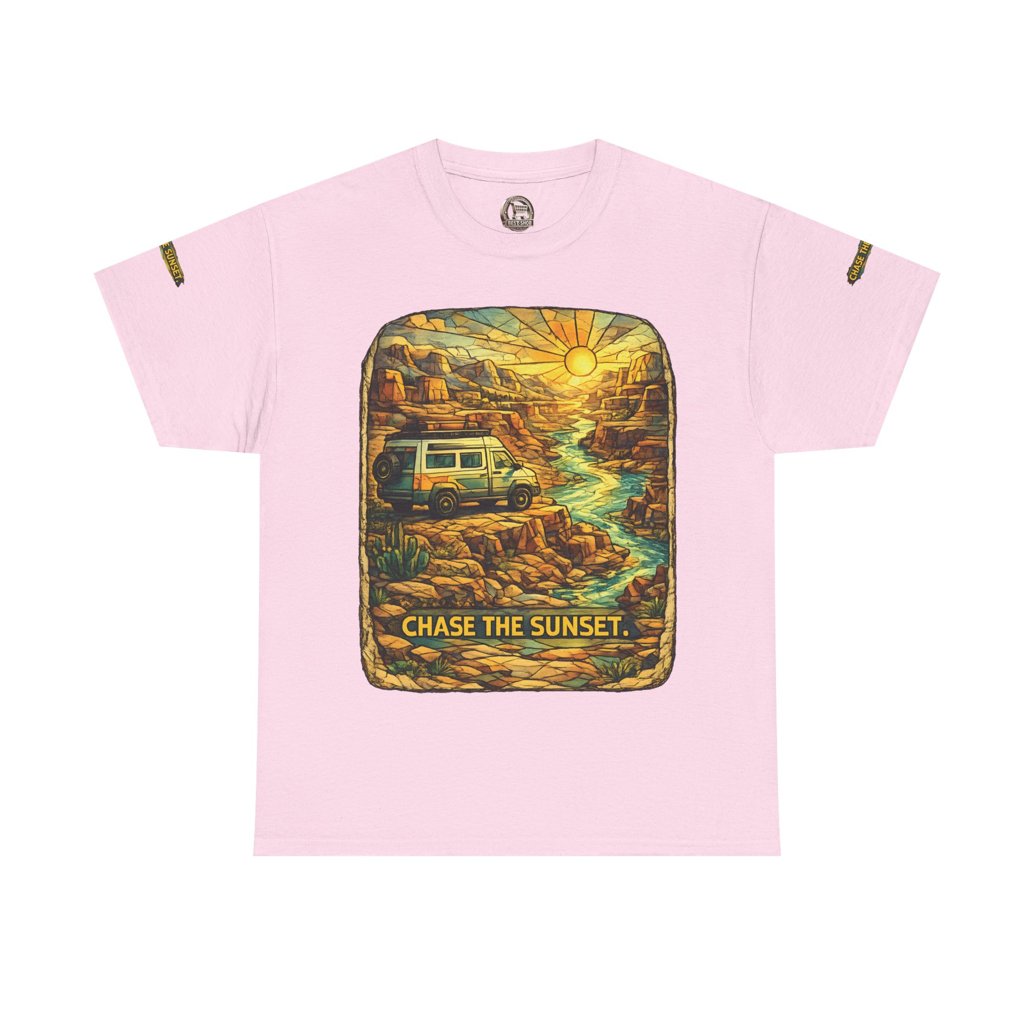 18032227269146171904_2048.jpeg Unisex Heavy Cotton Tee — "Chase The Sunset" Design Cubic-Line