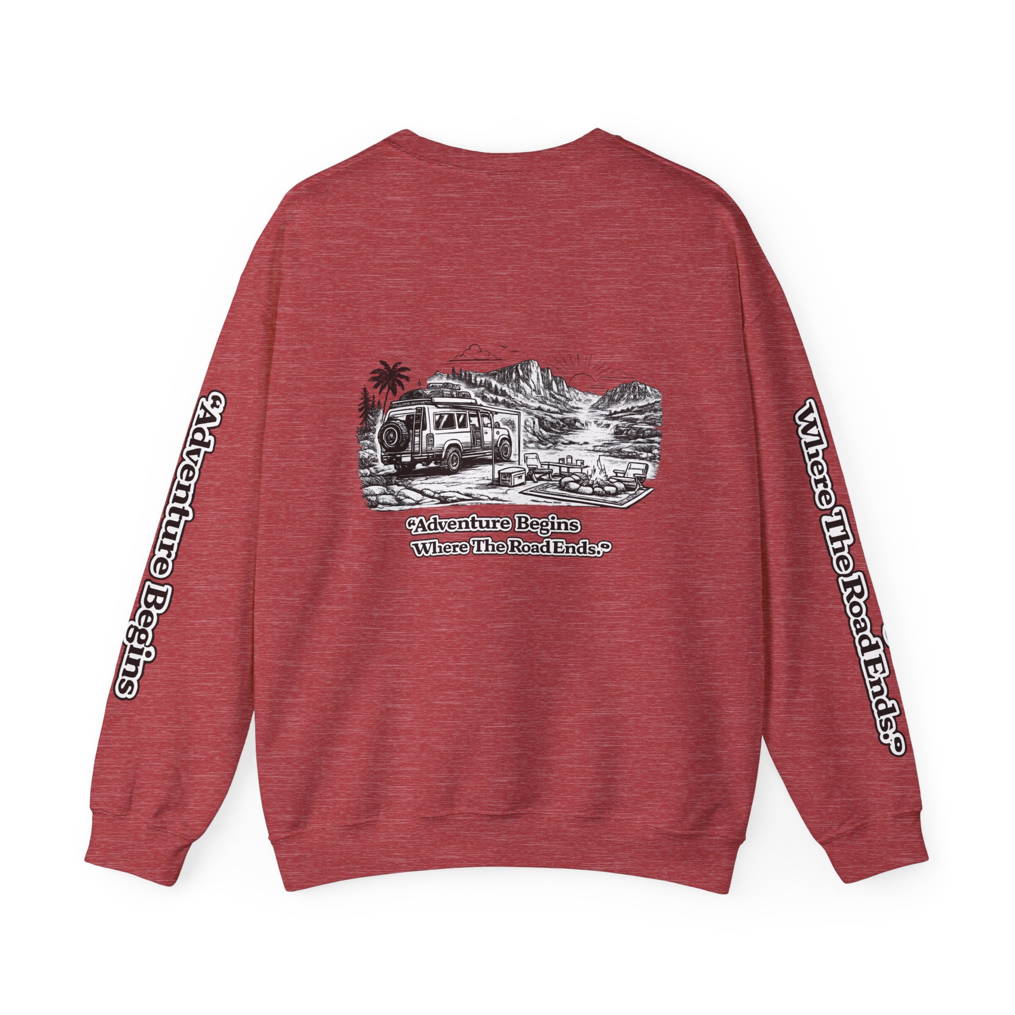 18035765076414095071_2048.jpeg Unisex Heavy Blend™ Crewneck Sweatshirt — "Adventure Begins Where The Road Ends" Design Minimal-Line