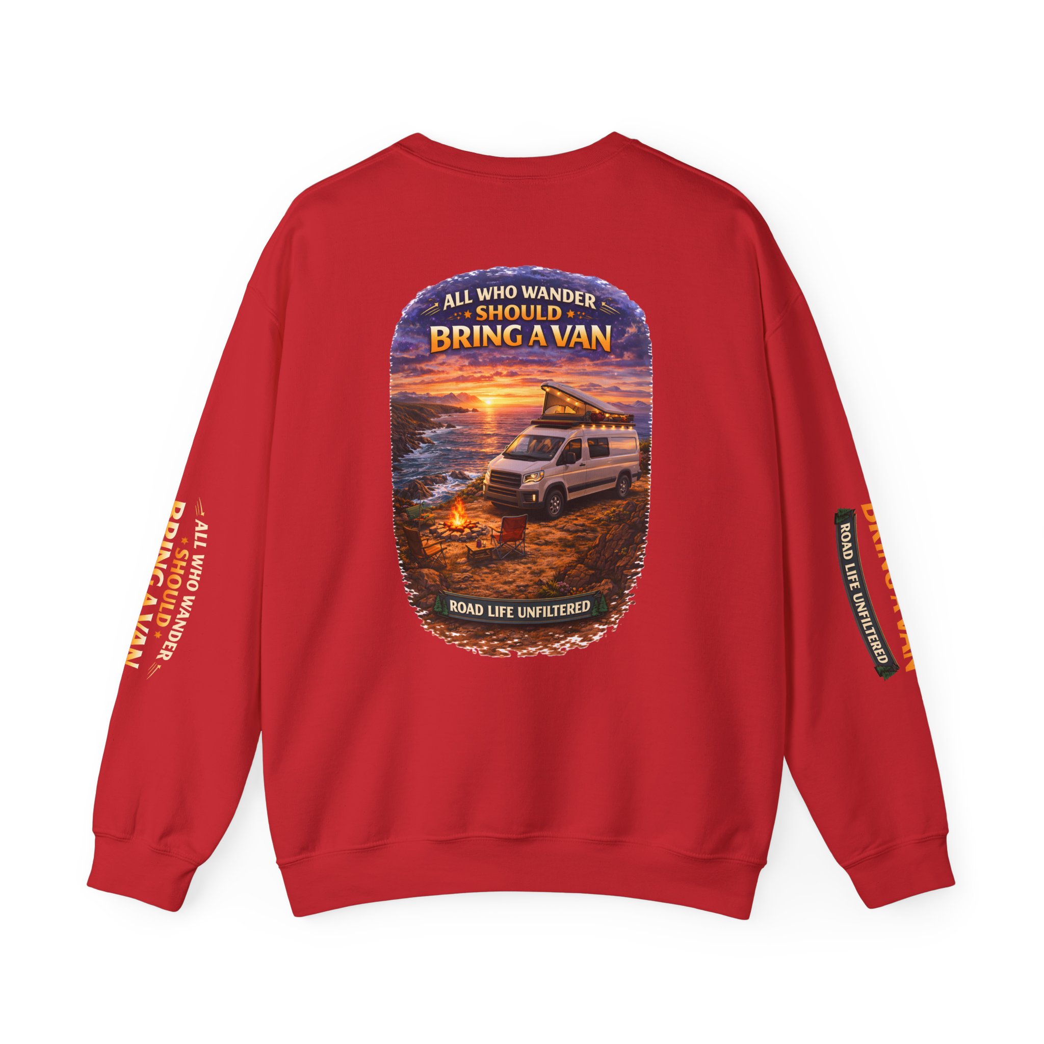 Unisex Heavy Blend™ Crewneck Sweatshirt — "All Who wander Should Bring A Van" Design Scenic-Line