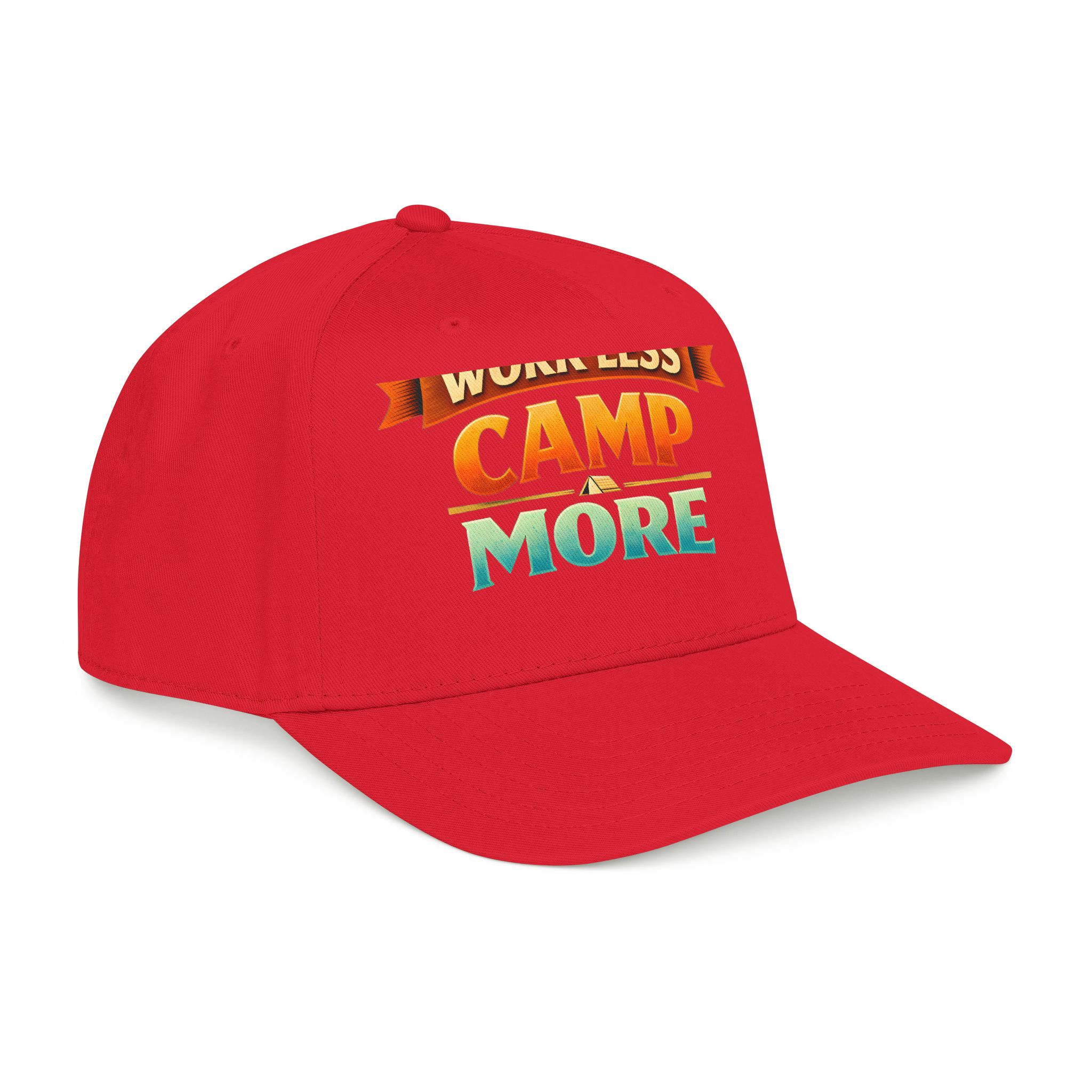 Baseball Cap - "Work Less-Camp More" Design Scenic-Line