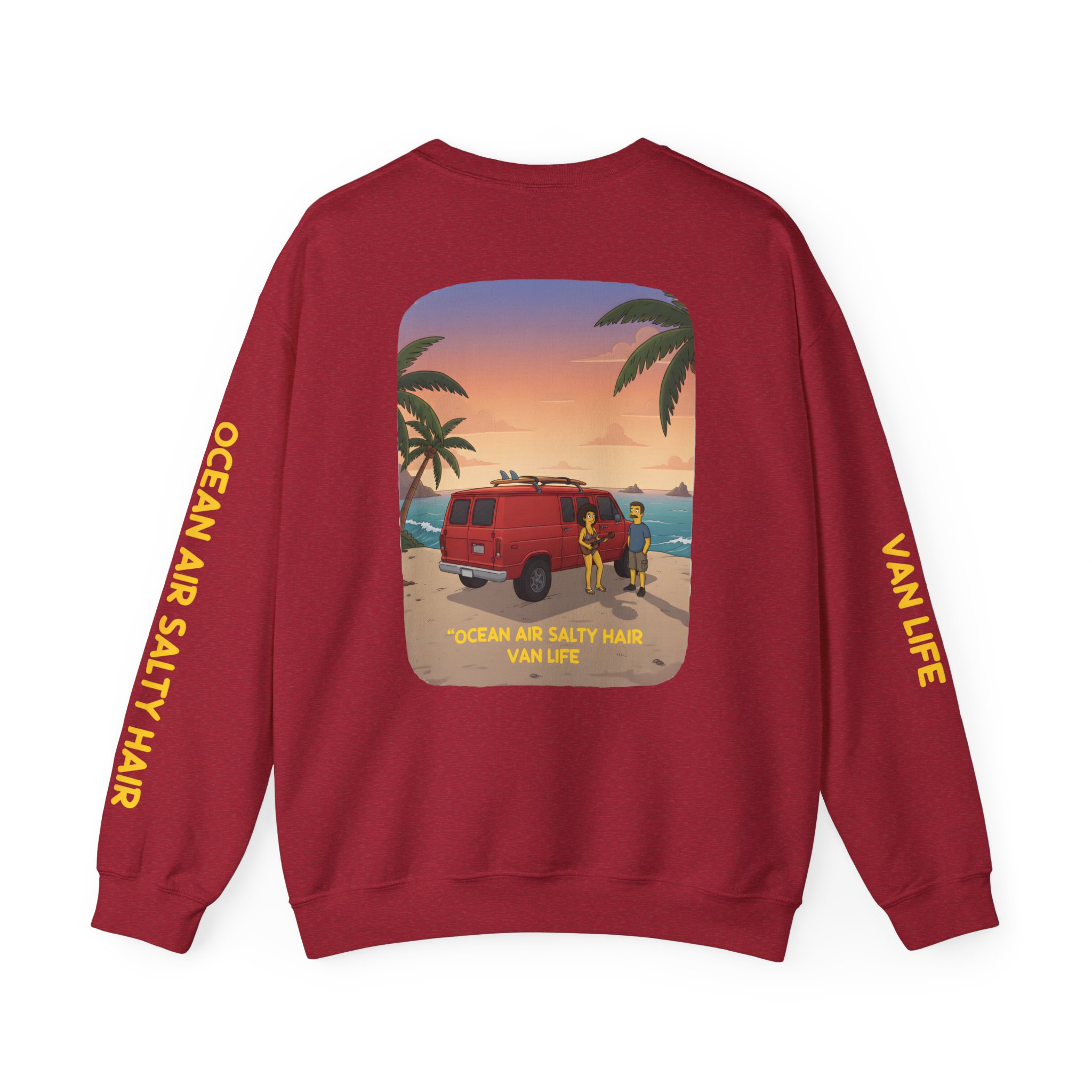 Unisex Heavy Blend™ Crewneck Sweatshirt — "Ocean Air Salty Hair Van Life" Design Sitcom-Line