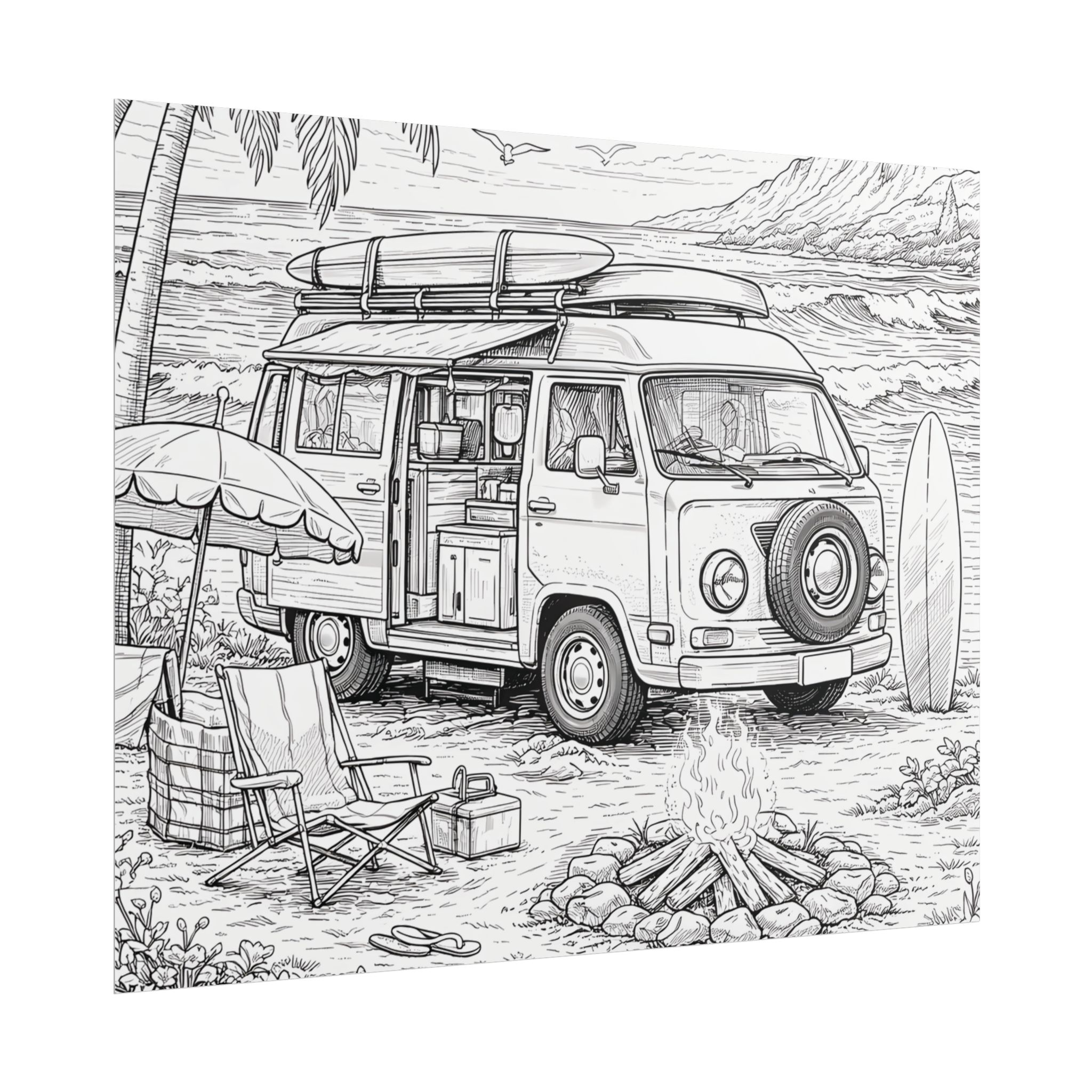 Campervan Poster — Vintage RV Camping Landscape Wall Art