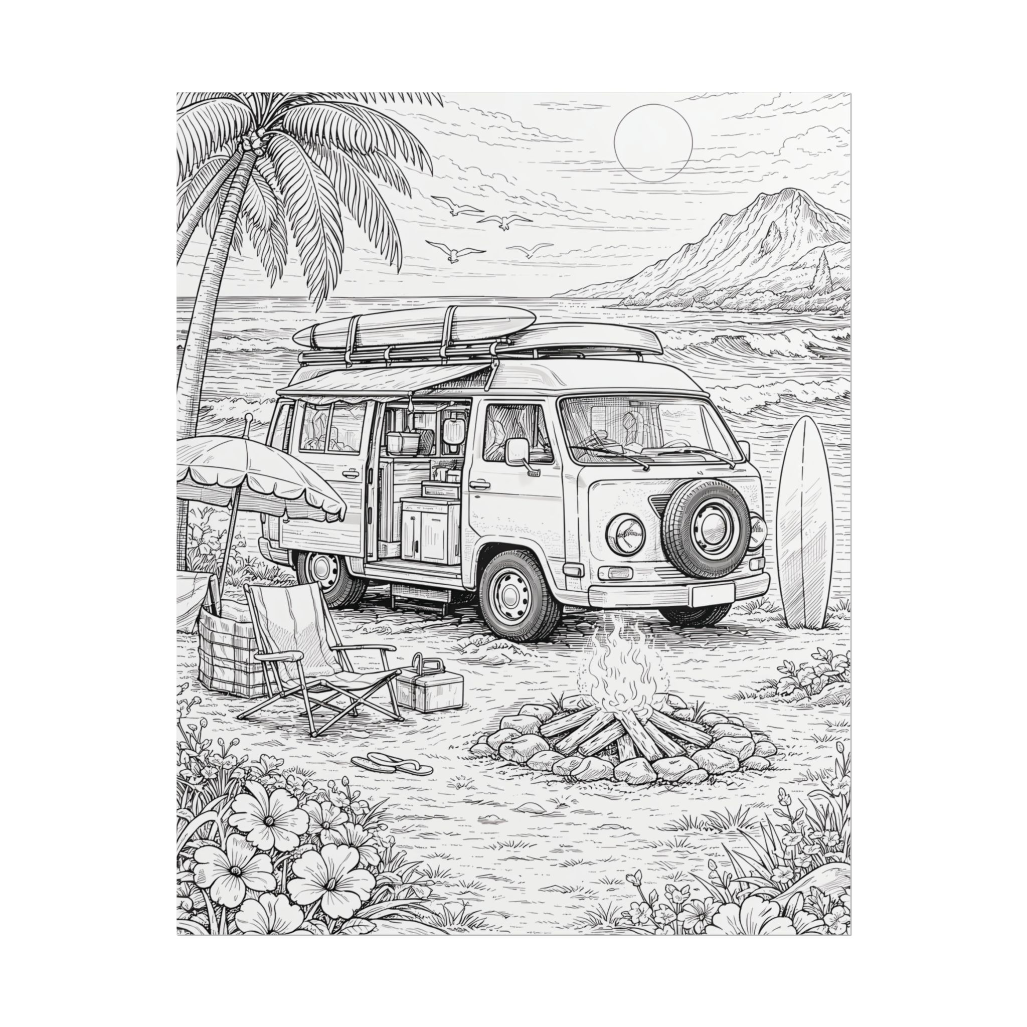 Campervan Poster — Vintage RV Camping Landscape Wall Art