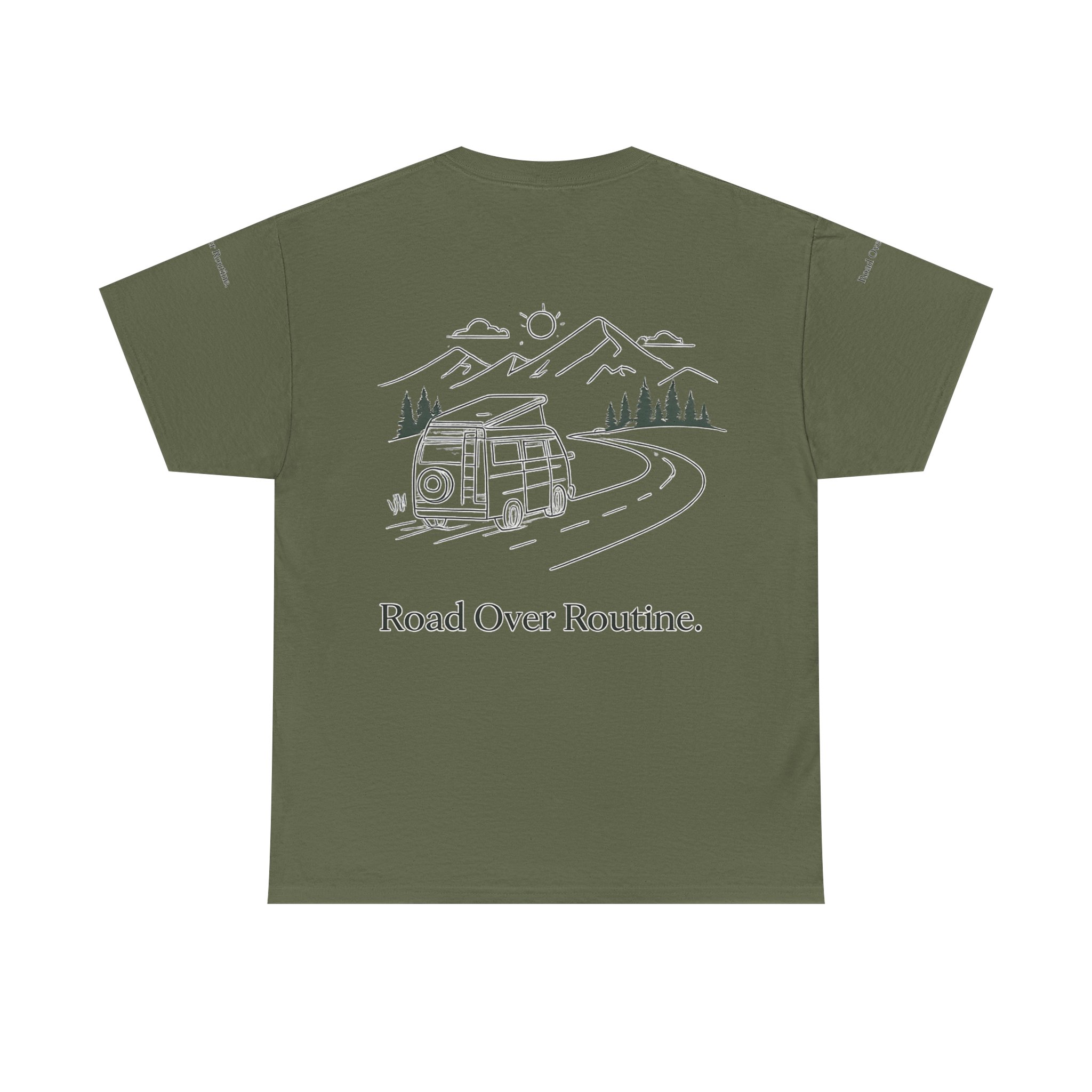 Unisex Heavy Cotton Tee — "Road Over Routine" Design Minimal-Line