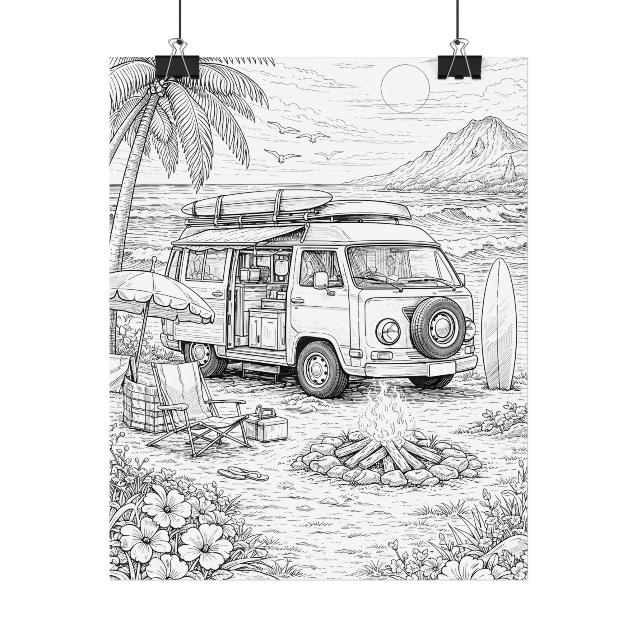 Campervan Poster — Vintage RV Camping Landscape Wall Art