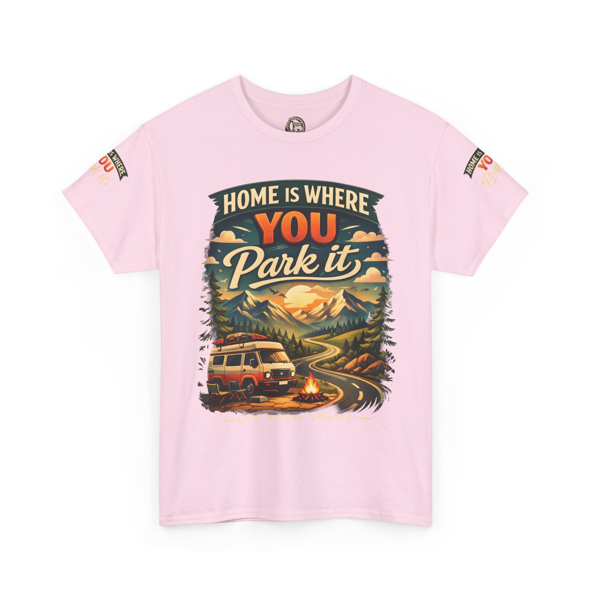 Unisex Heavy Cotton Tee — "Hom Is Where You Park It" Design Scenic-Line