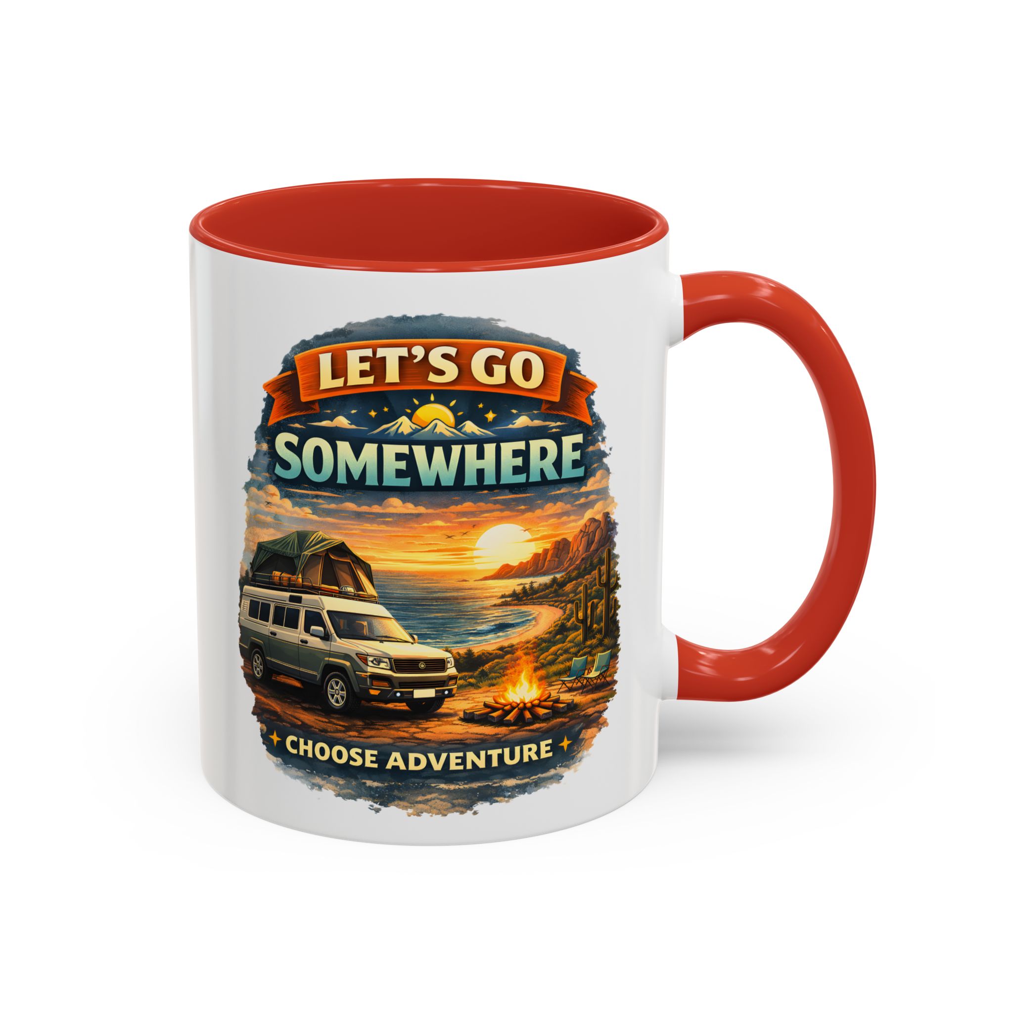 Accent Coffee Mug (11, 15oz) — "Lets Go Somewhere" Design Scenic-Line