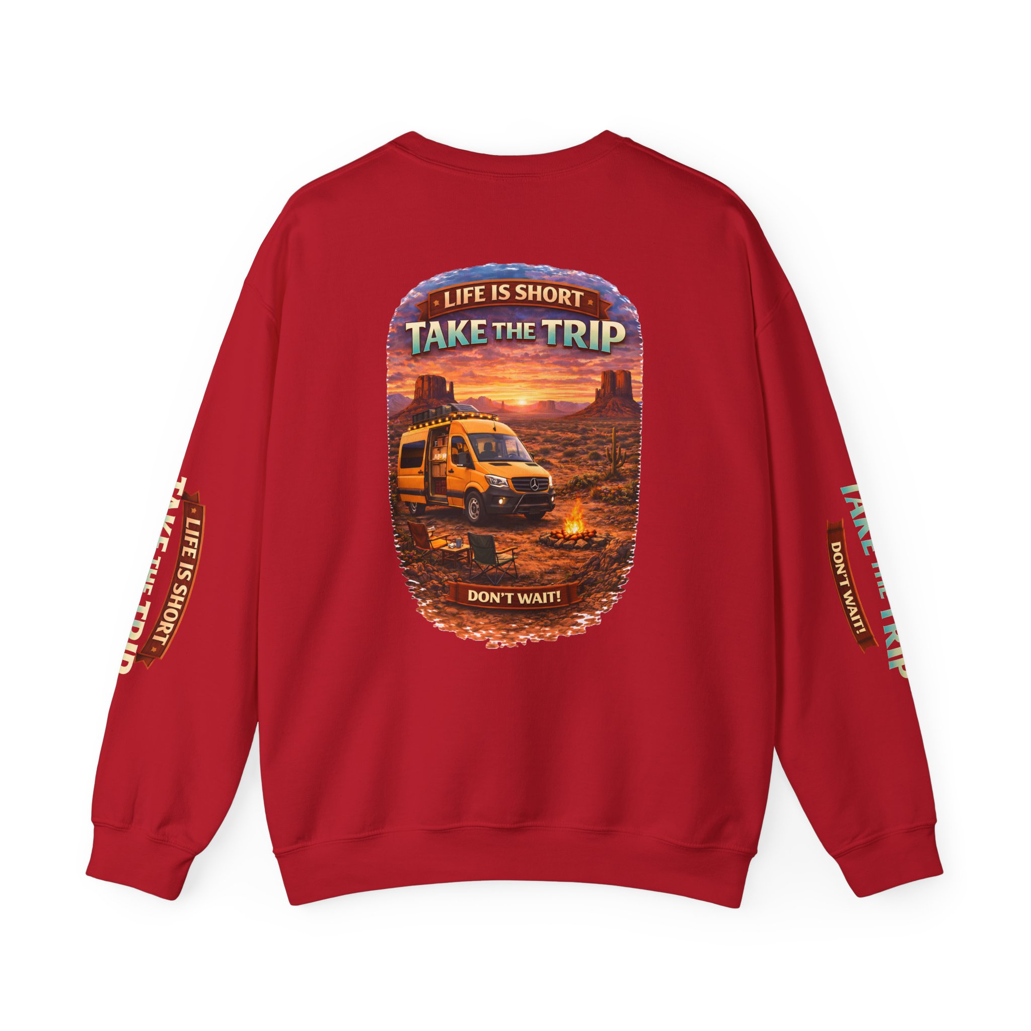 Unisex Heavy Blend™ Crewneck Sweatshirt — "Live Is Short Take The Trip" Design Scenic-Line