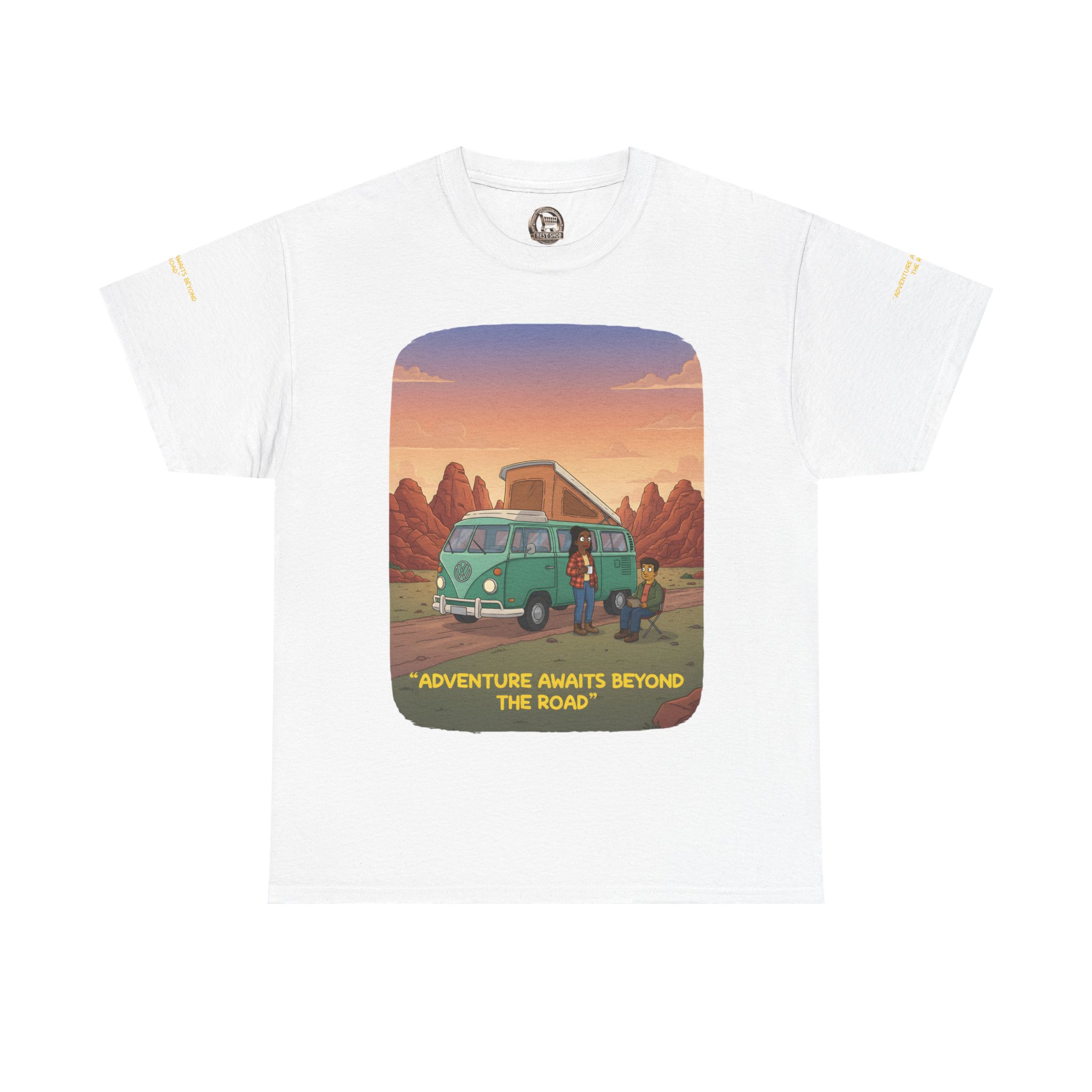Unisex Heavy Cotton Tee — "Adventure Awaits Beyond The Road" Design Sitcom-Line