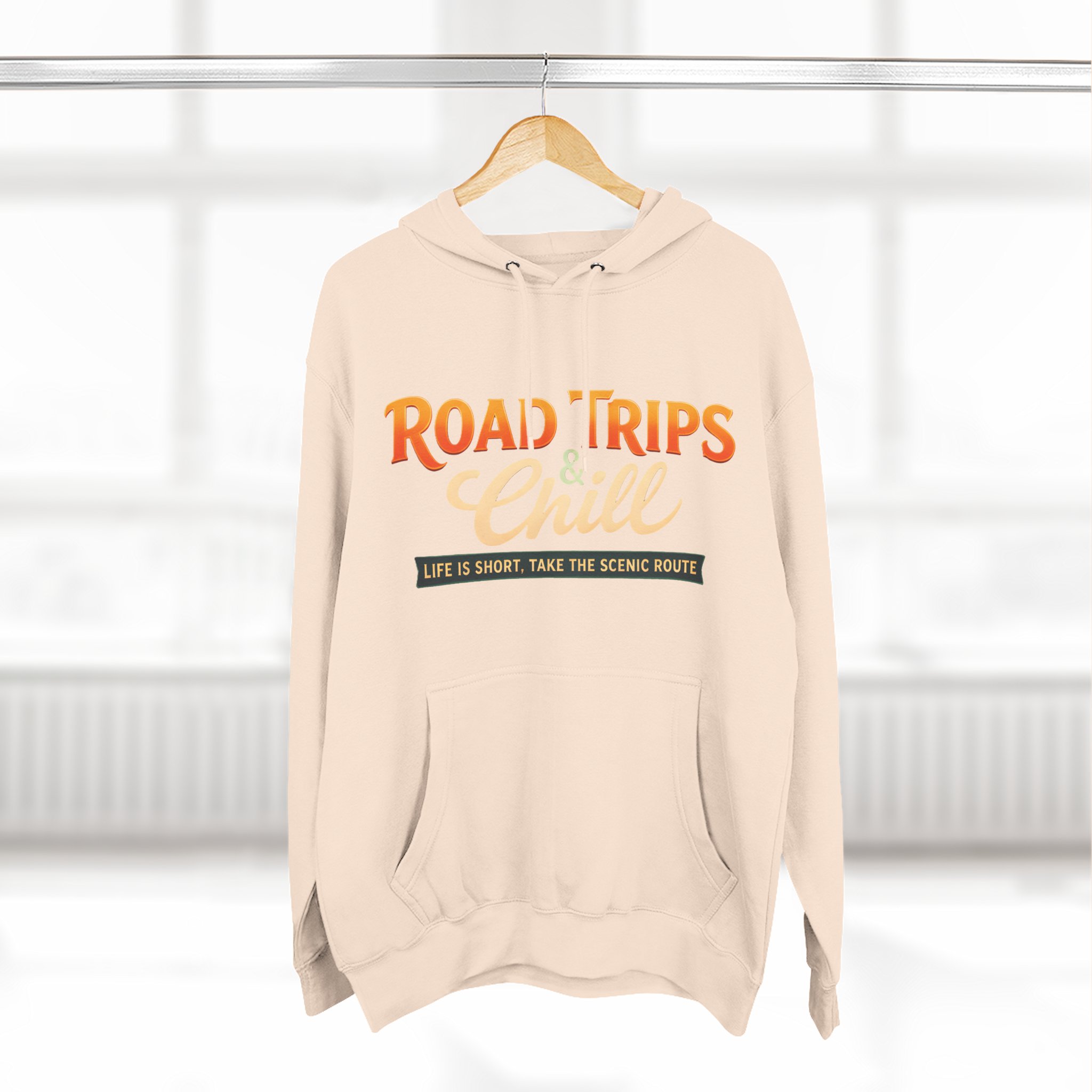 Three-Panel Fleece Hoodie - "Road Trips & Chill" Design Scenic-Line