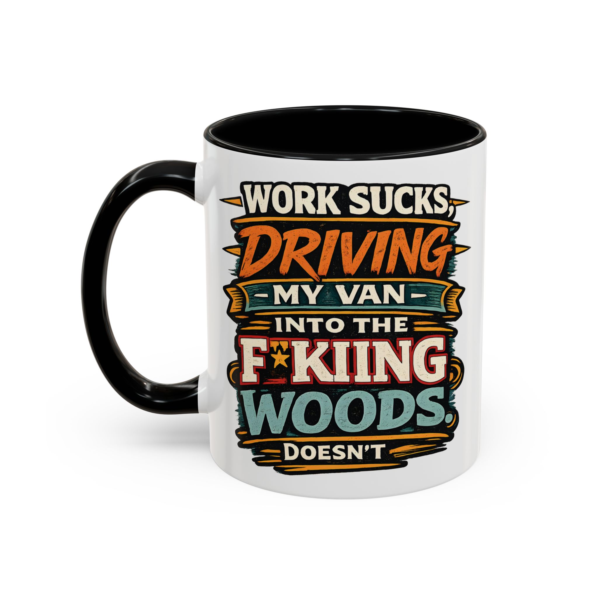 Accent Coffee Mug (11, 15oz) — "Work Sucks" Design F**K-Line