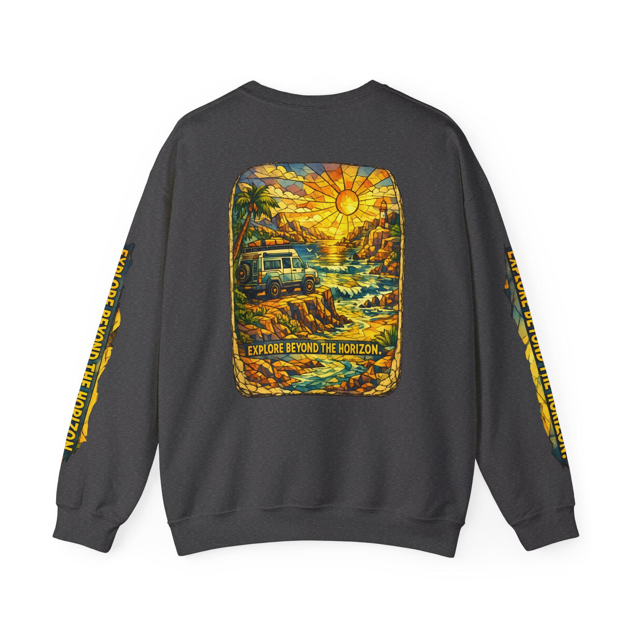 Unisex Heavy Blend™ Crewneck Sweatshirt — "Explore Beyond The Horizon" Design Cubic-Line