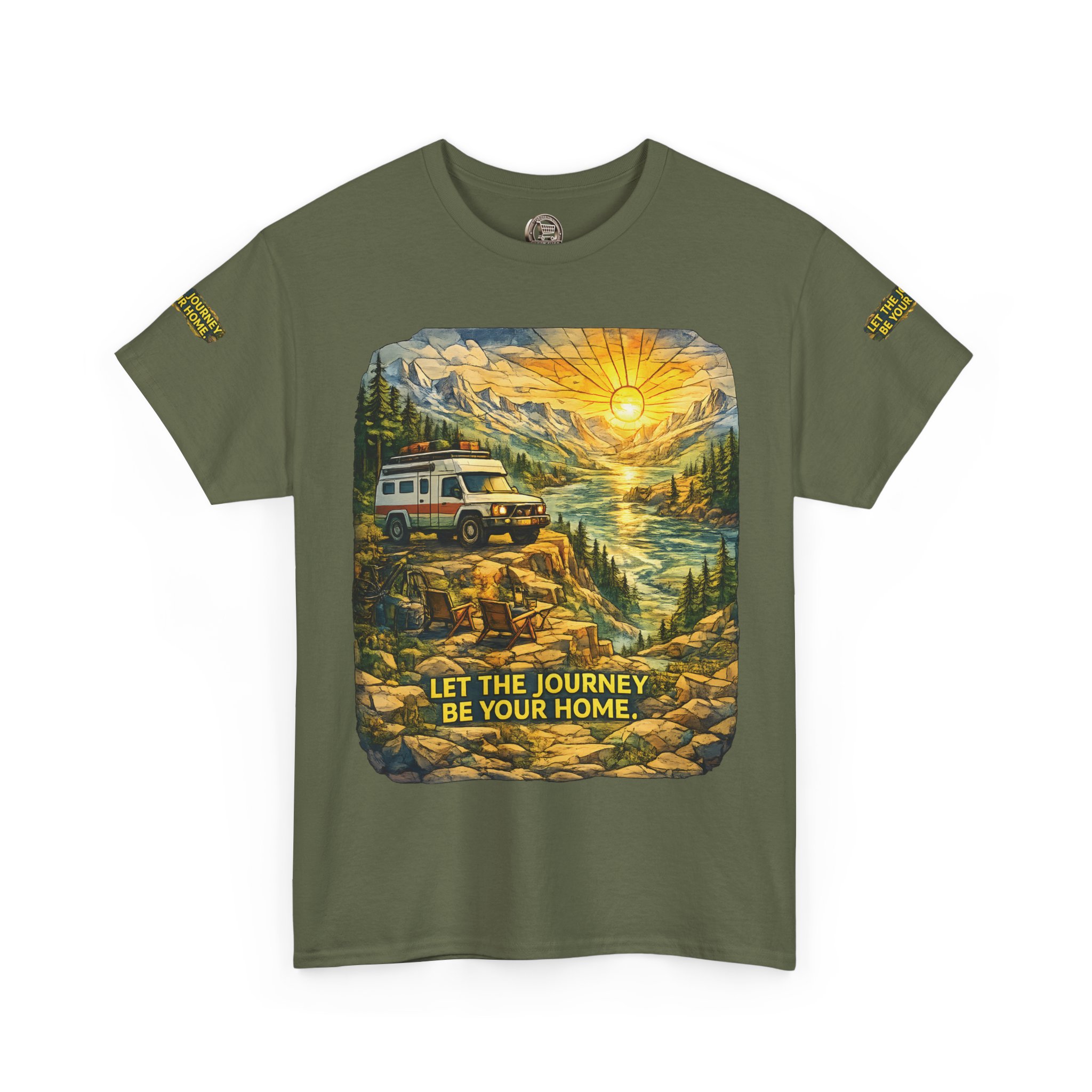 18060034698668581199_2048.jpeg Unisex Heavy Cotton Tee — "Let The Journey Be Your Home" Design Cubic-Line