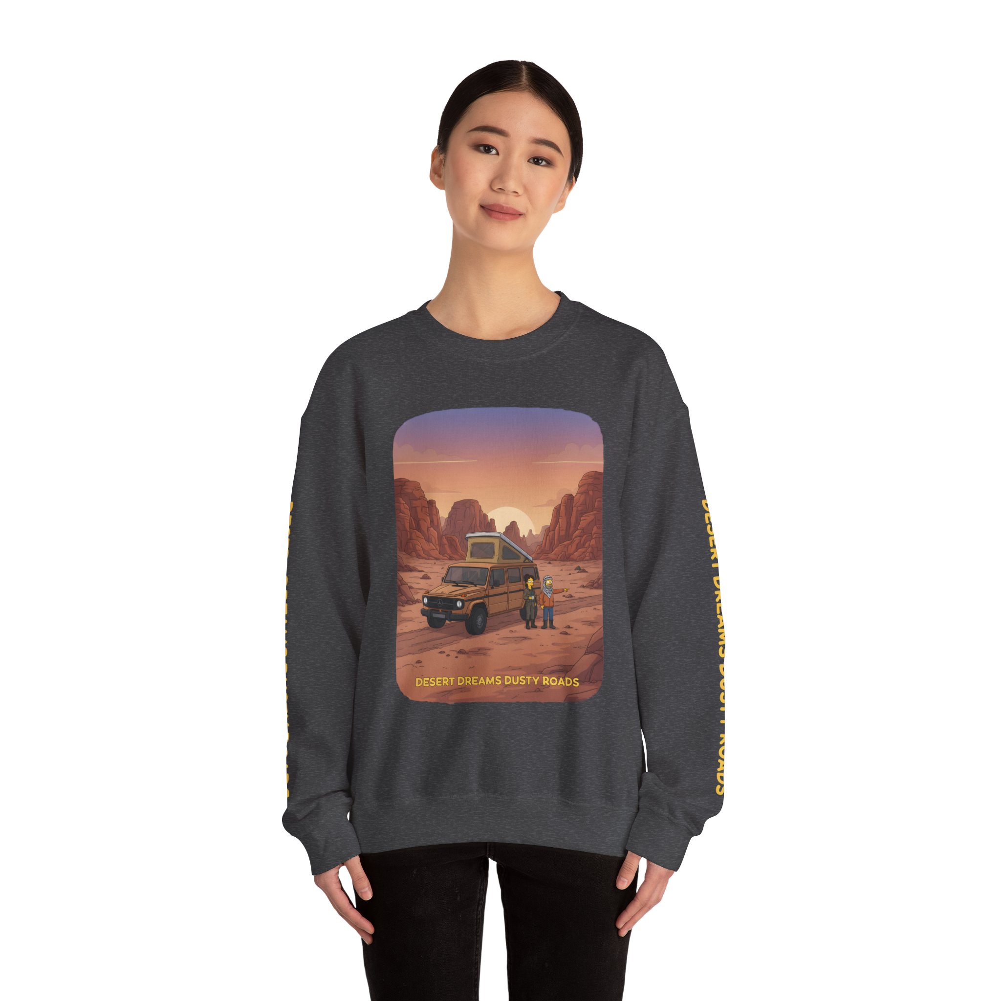 Unisex Heavy Blend™ Crewneck Sweatshirt — "Desert Dreams Dusty Roads" Design Sitcom-Line