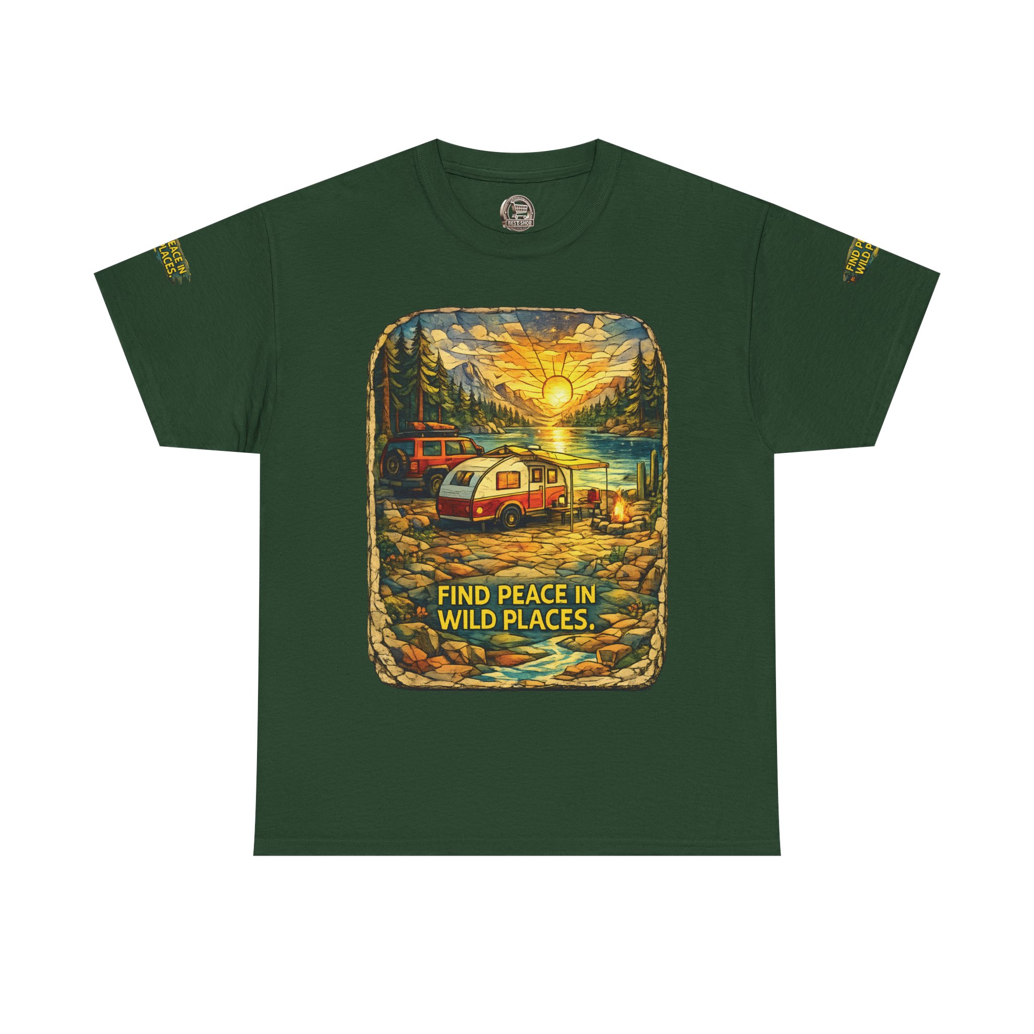 Unisex Heavy Cotton Tee — "Find Peace In Wild Places" Design Cubic-Line