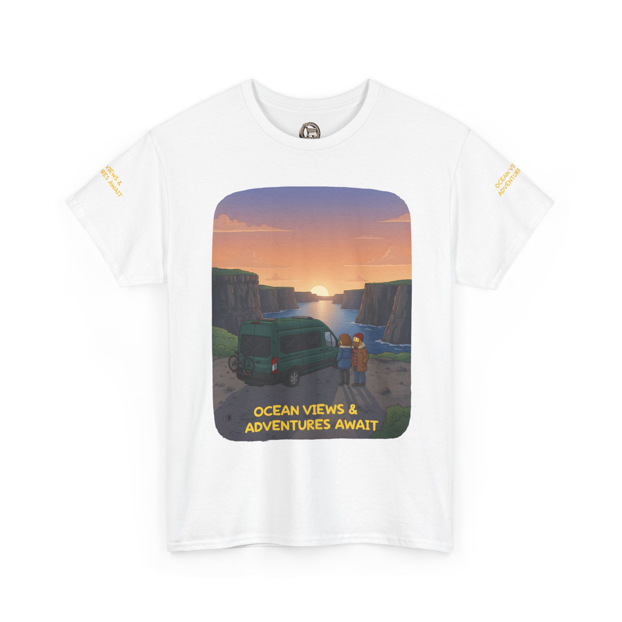 Unisex Heavy Cotton Tee — "Ocean Views-Adventures Awaits" Design Sitcom-Line