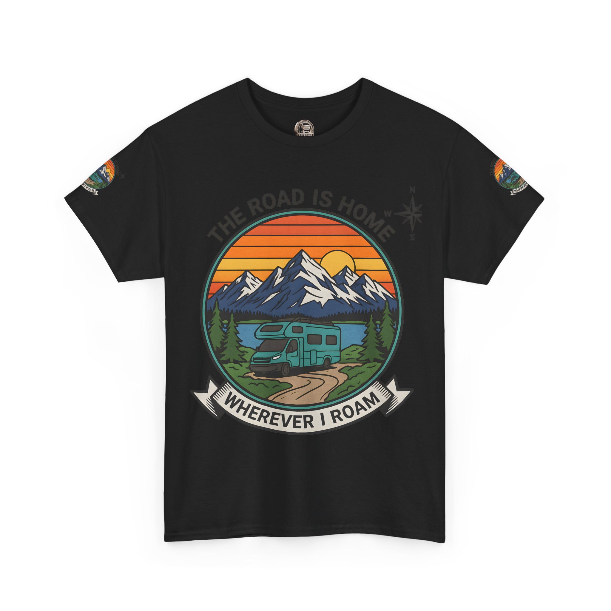 Unisex Heavy Cotton Tee  — 'The Road Is Home, Wherever I Roam' Retro Camper Tee