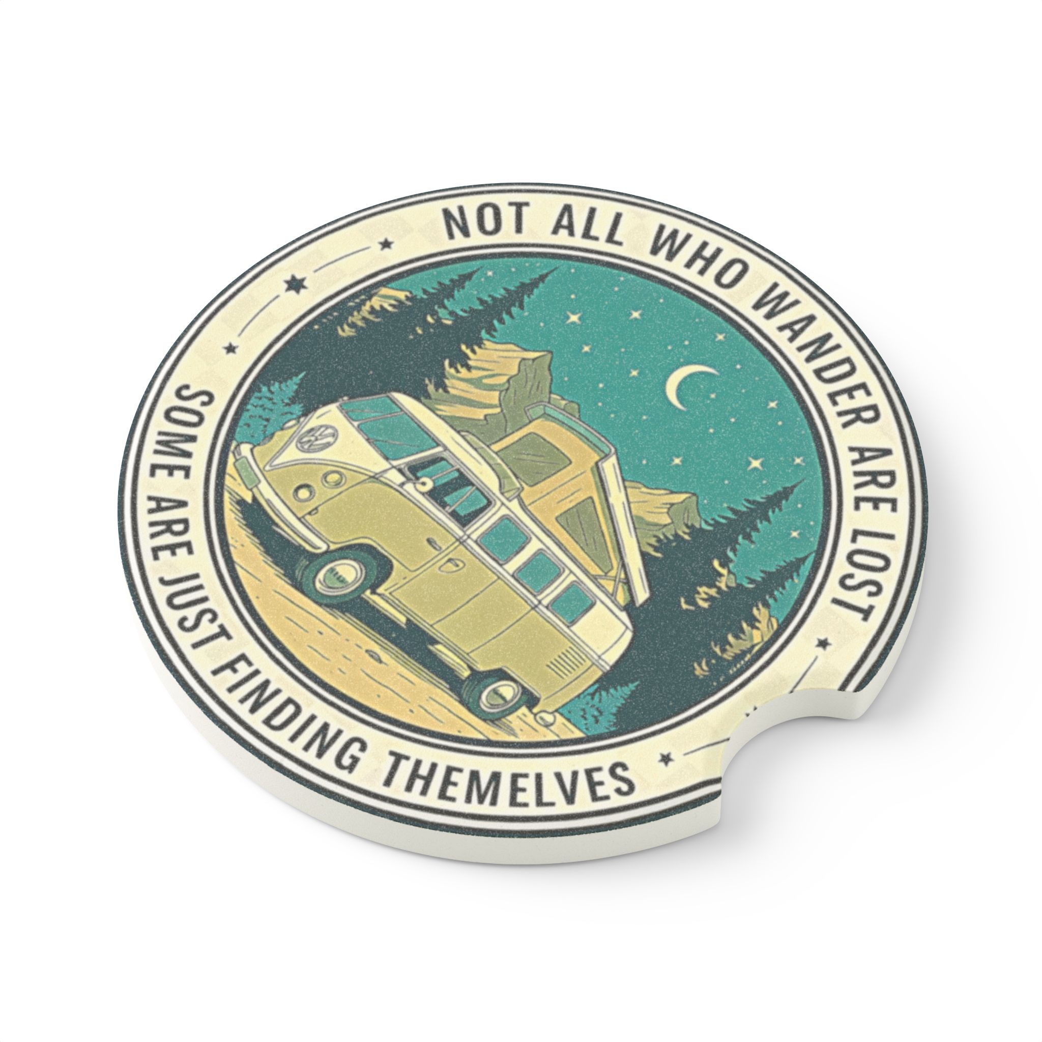 Soapstone Car Coaster — "Not All Who Wander Are Lost" Van Camping Design