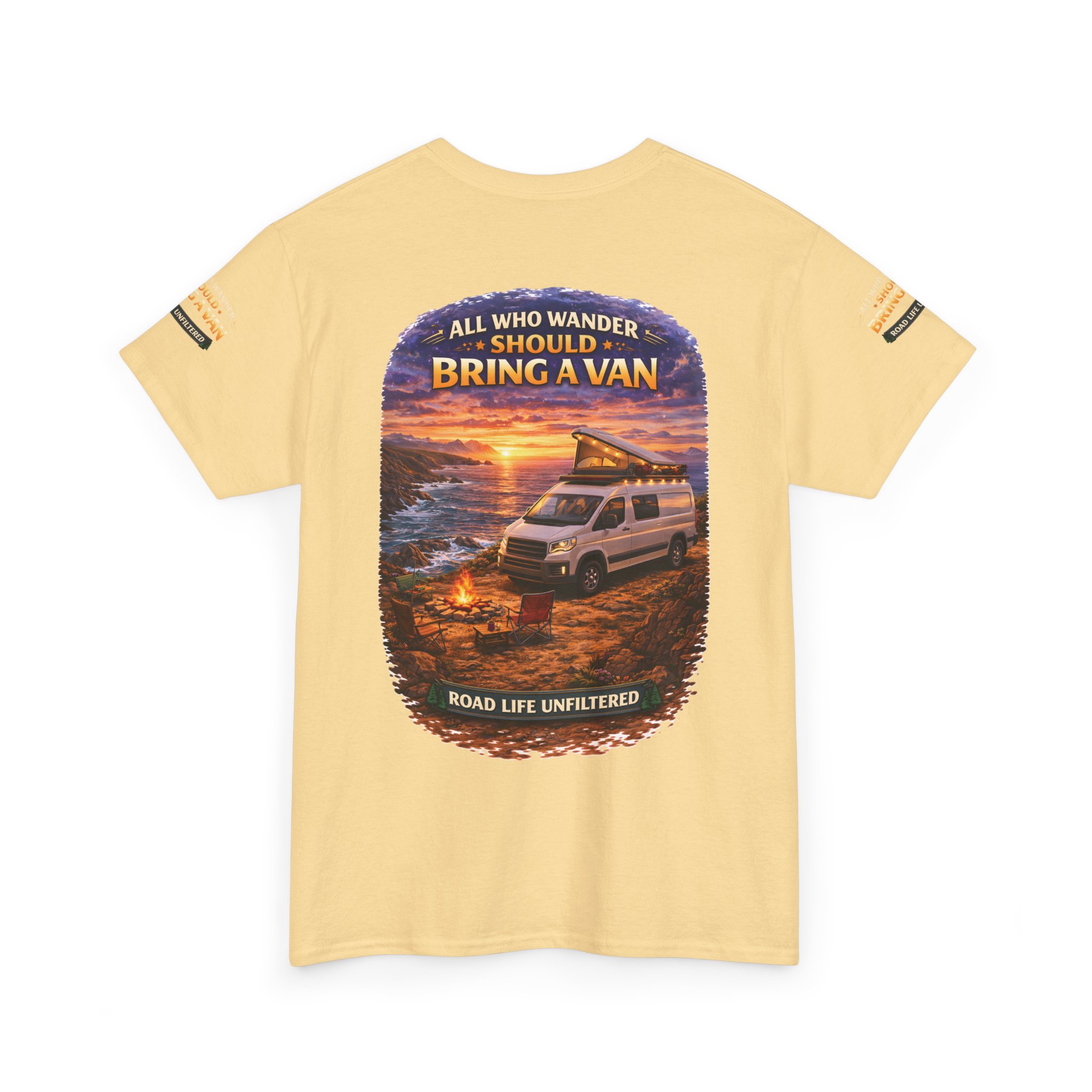 Unisex Heavy Cotton Tee — "All Who wander Should Bring A Van" Design Scenic-Line