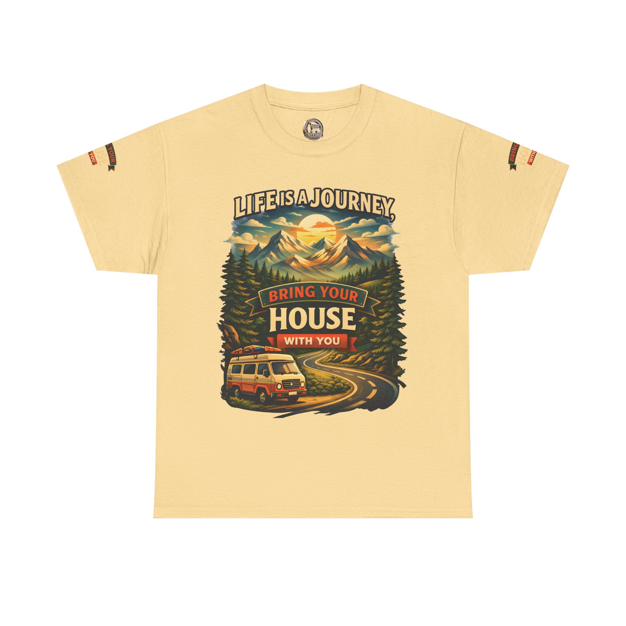 18077403392611820038_2048.jpeg Unisex Heavy Cotton Tee — "Live Is A Journey-Bring Your House With You" Design Scenic-Line