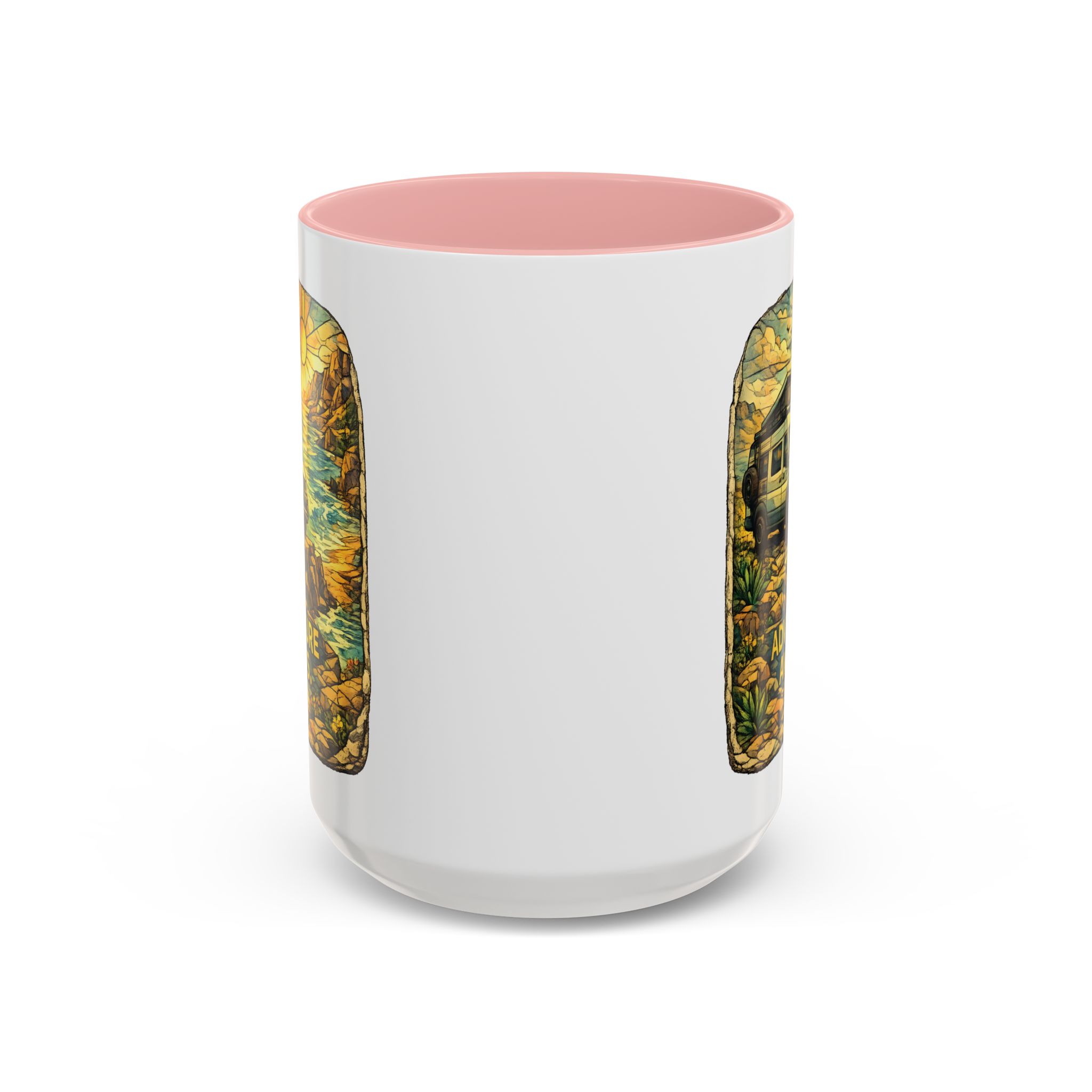 Accent Coffee Mug (11, 15oz) — "Adventure Awaits" Design Cubic-Line