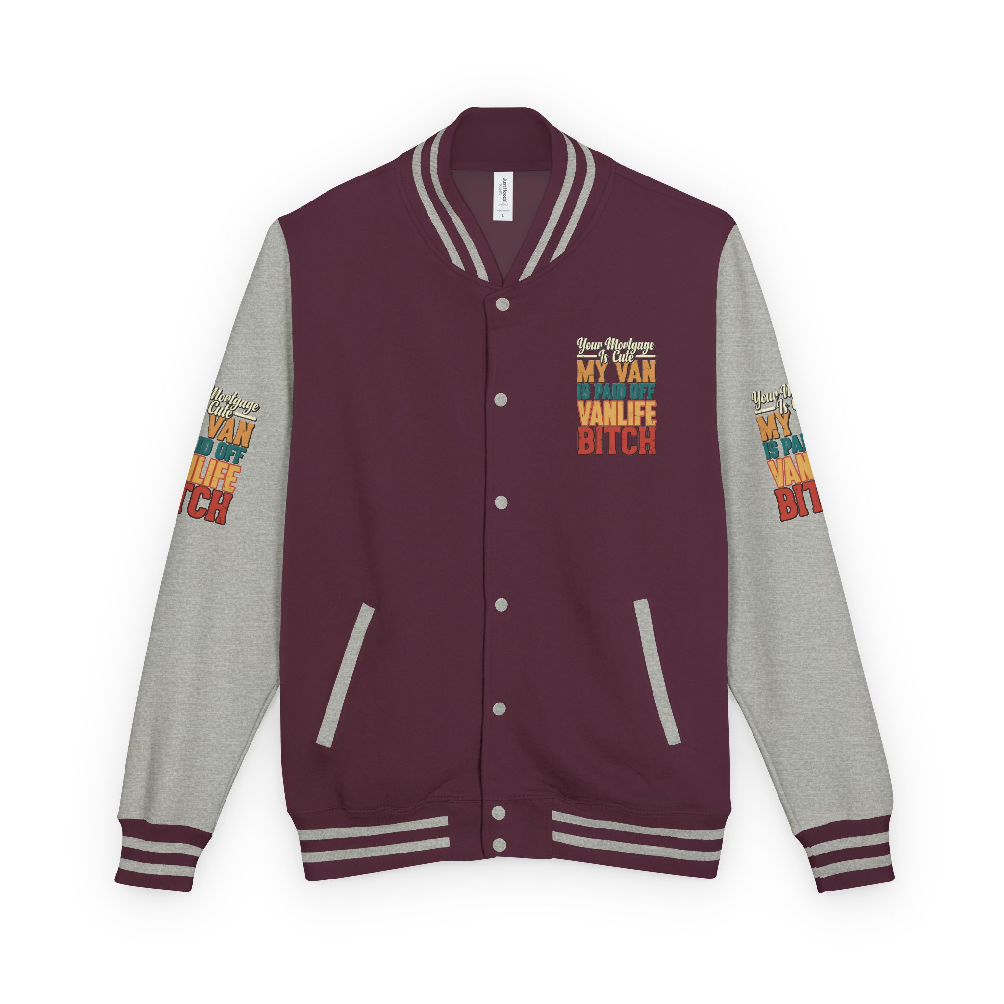Unisex Heavyweight Letterman Jacket — "Your Mortgage Is Cute" Design F**K-Line