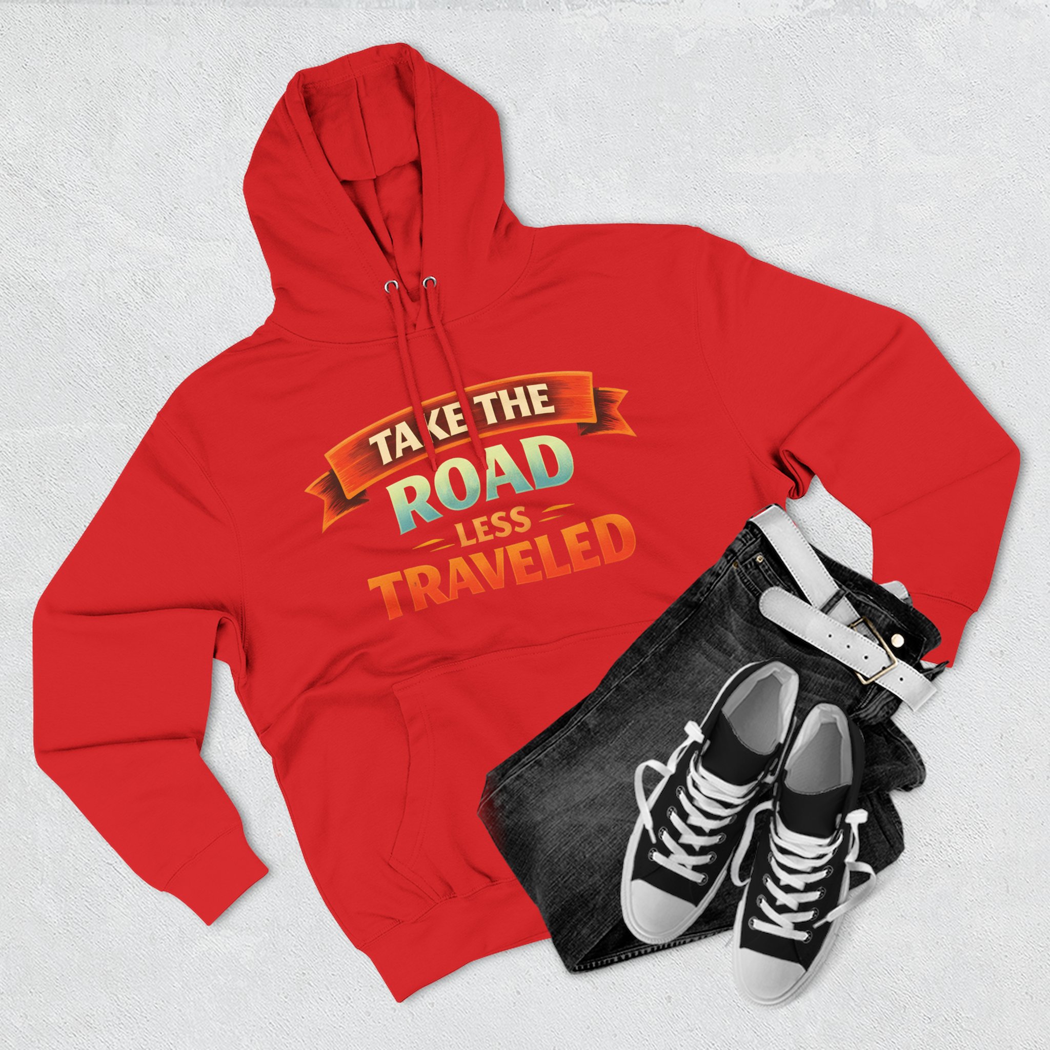 Three-Panel Fleece Hoodie - "Take The Road Less Traveled" Design Scenic-Line