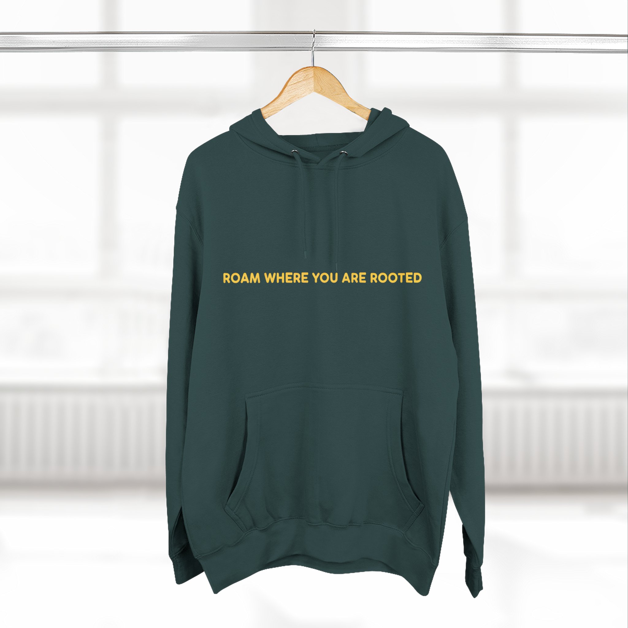 Three-Panel Fleece Hoodie - "Roam Where You Are Rooted" Design Sitcom-Line