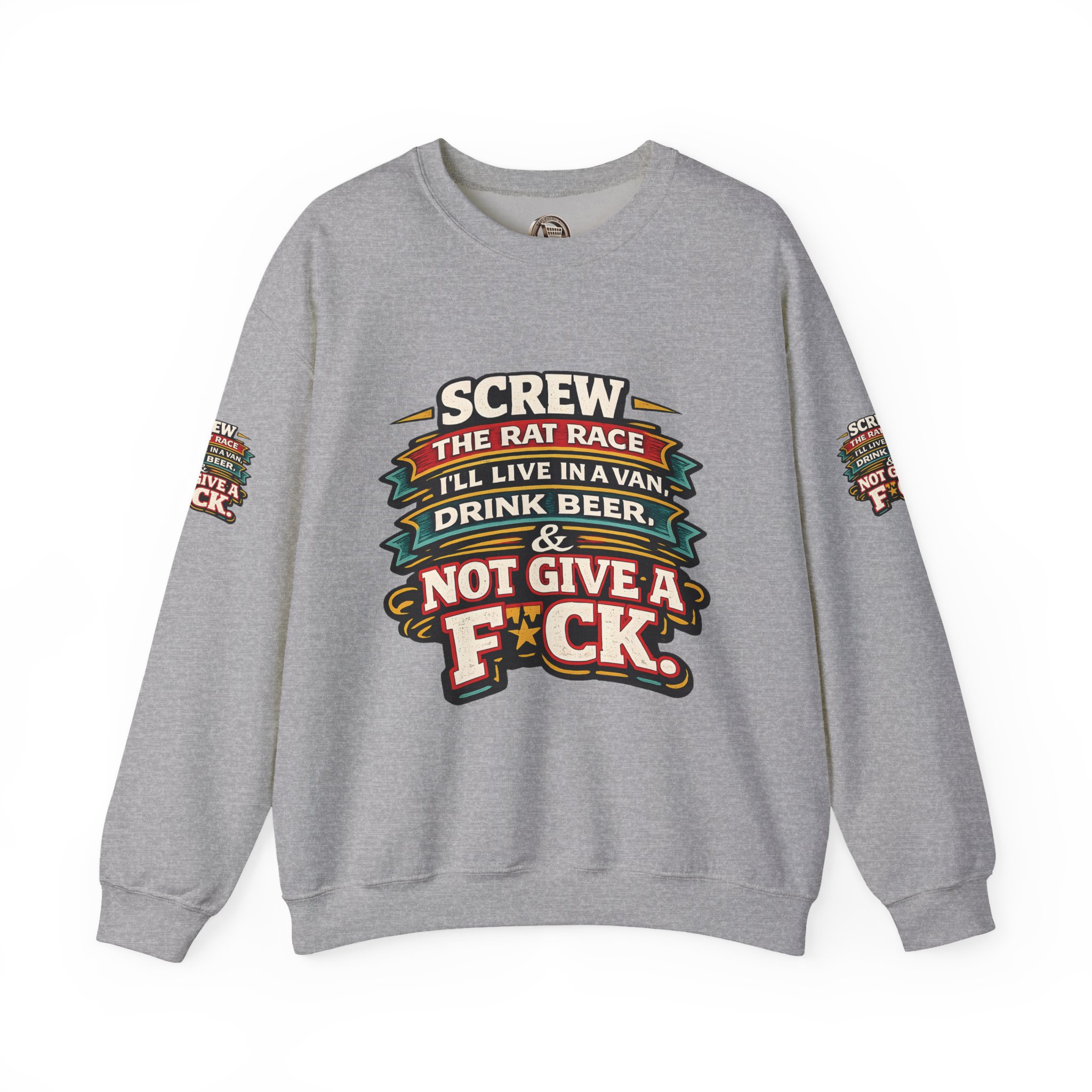 Unisex Heavy Blend™ Crewneck Sweatshirt — "Screw The Rat Race" Design F**K-Line