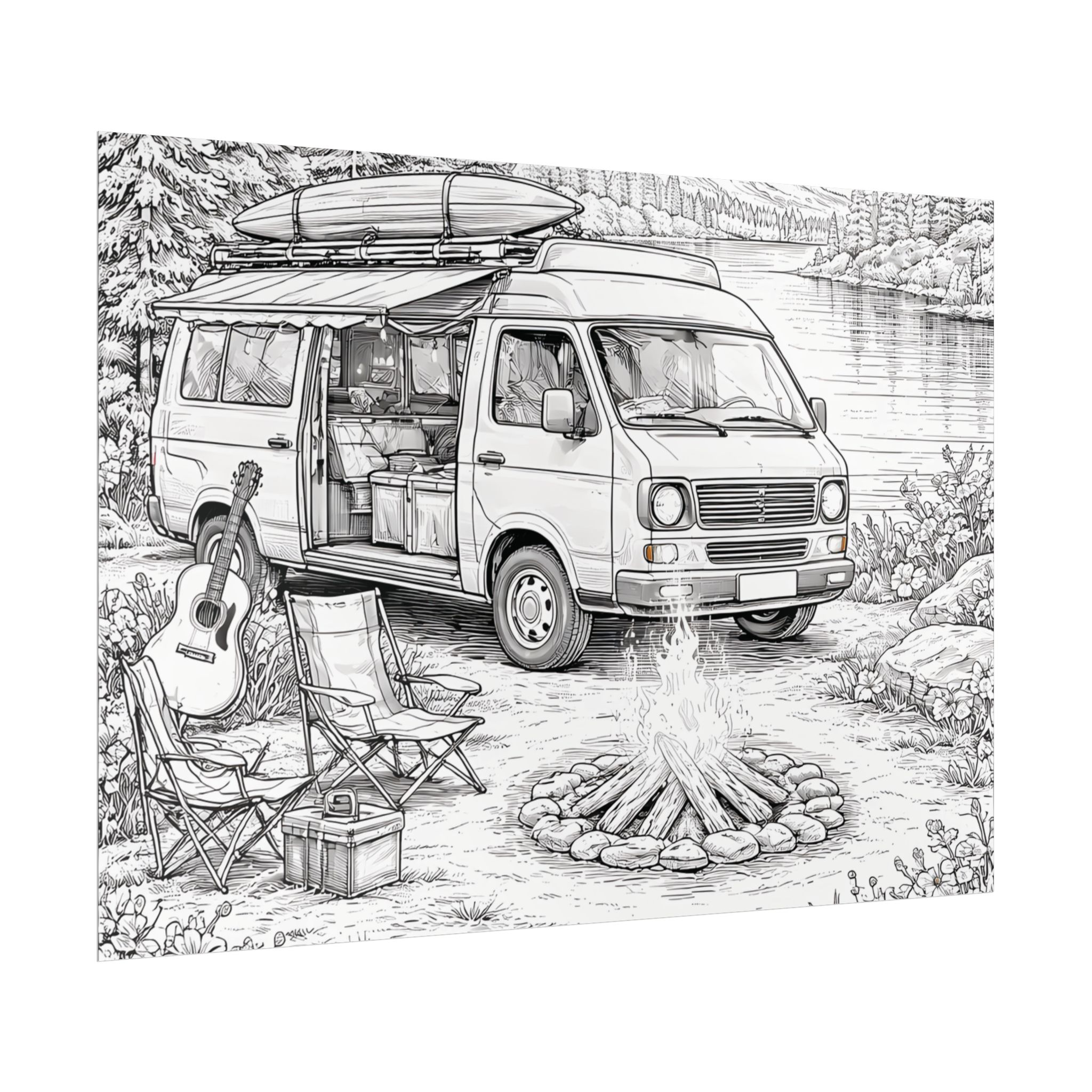 Campervan Poster — Vintage RV Camping Landscape Wall Art