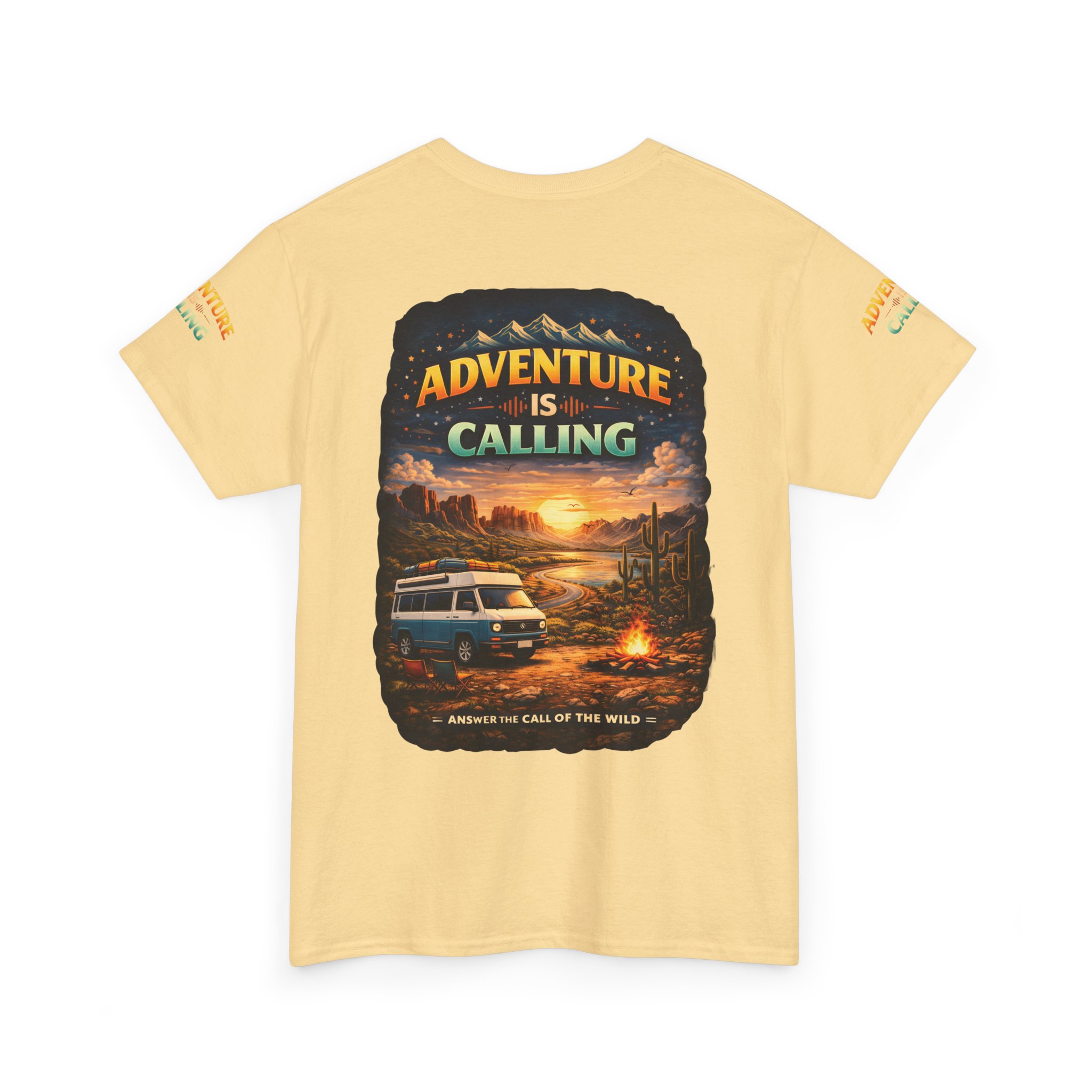 Unisex Heavy Cotton Tee — "Adventure Is Calling" Design Scenic-Line