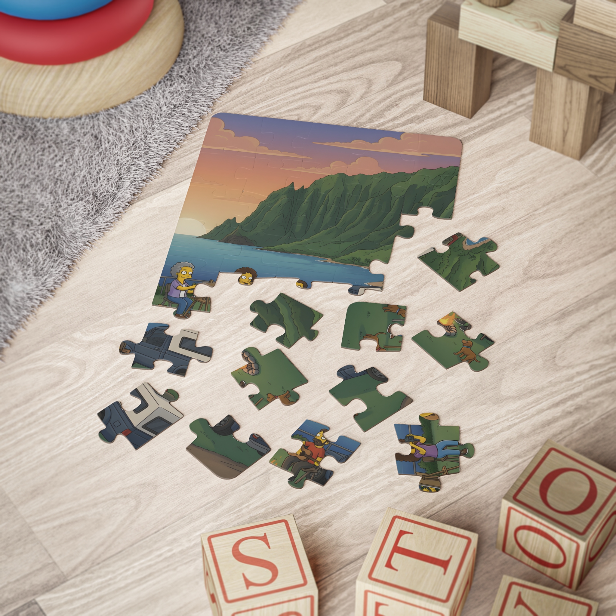 Kids' 30‑Piece Camping Puzzle — Family Beach Campfire Scene