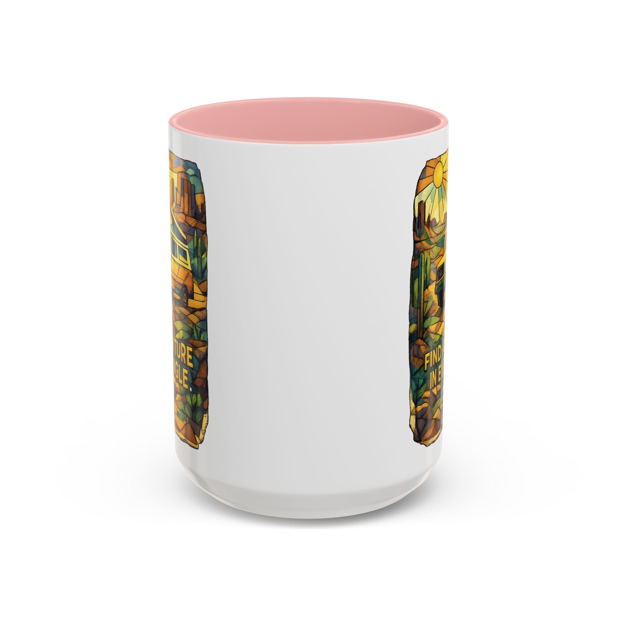 Accent Coffee Mug (11, 15oz) — "Find Adventure In Every Corner" Design Cubic-Line