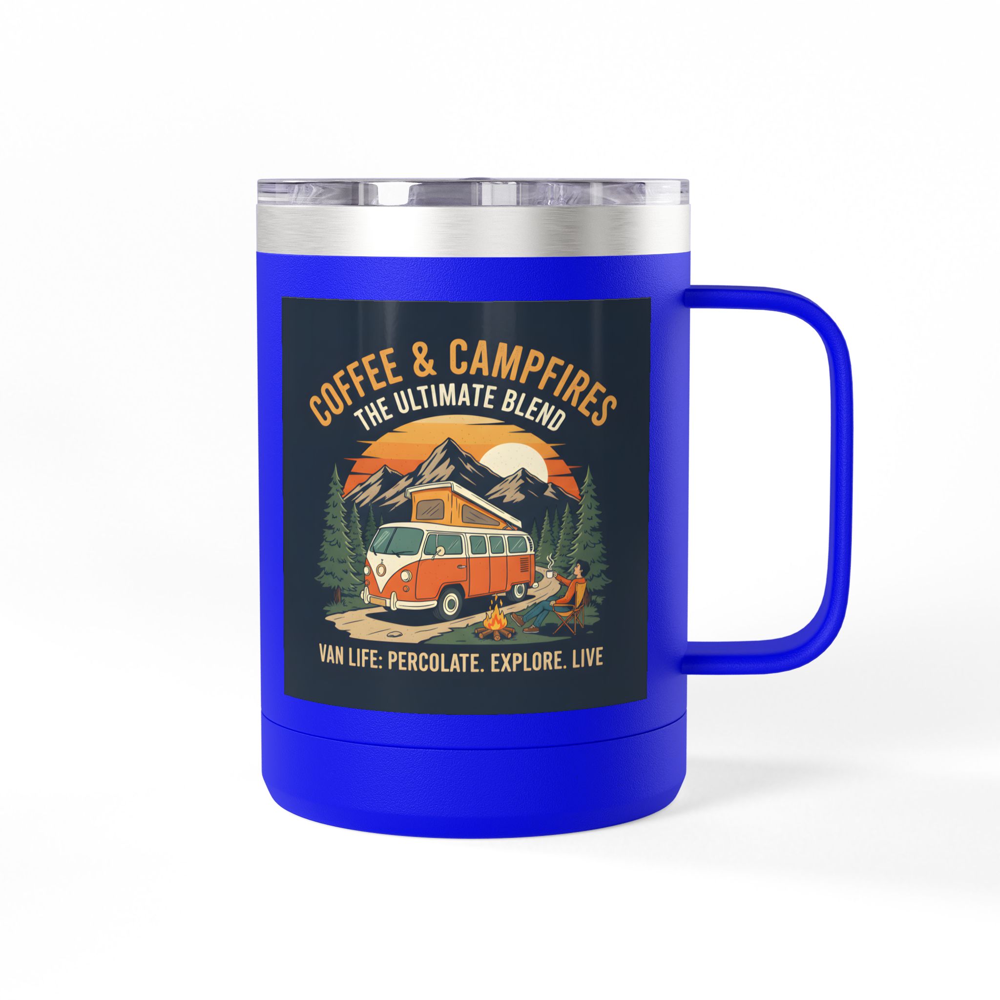 Coffee Mug Tumbler, 15oz — “Coffee & Campfires: The Ultimate Blend”