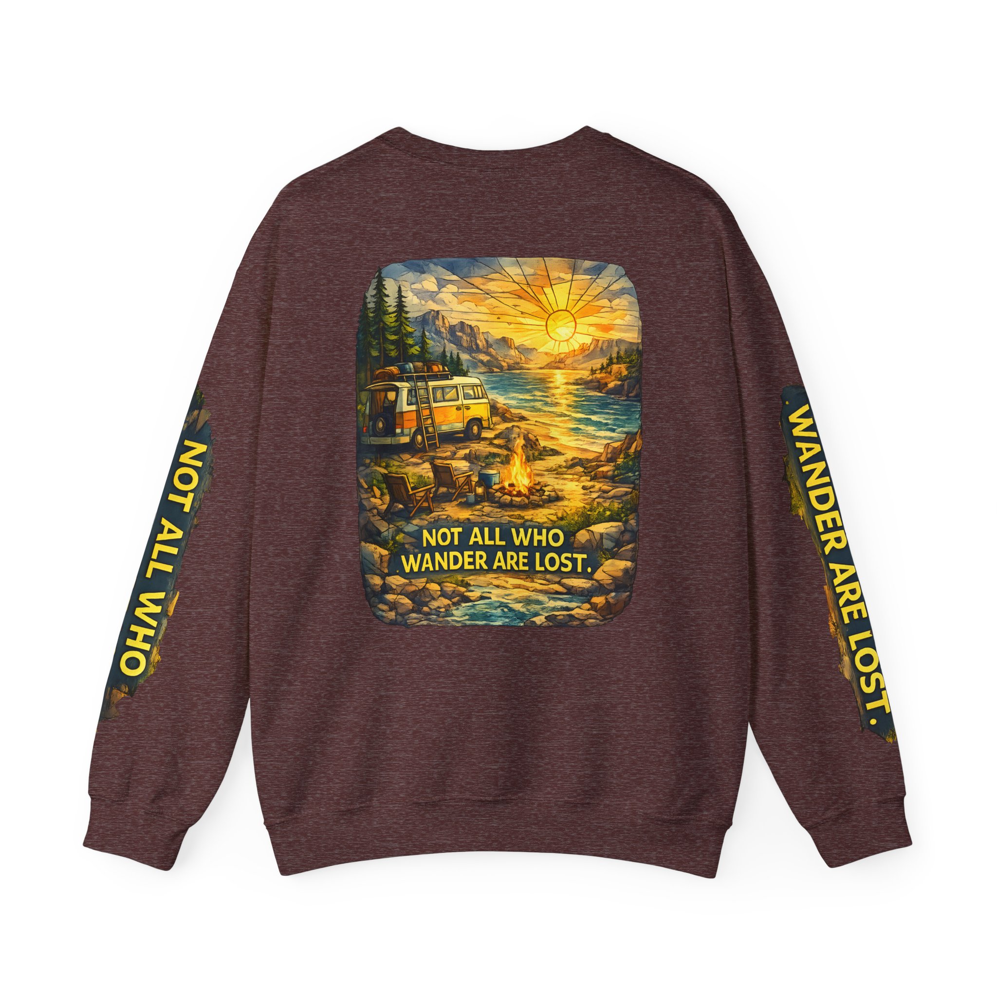 Unisex Heavy Blend™ Crewneck Sweatshirt — "Not All Who Wander Are Lost" Design Cubic-Line