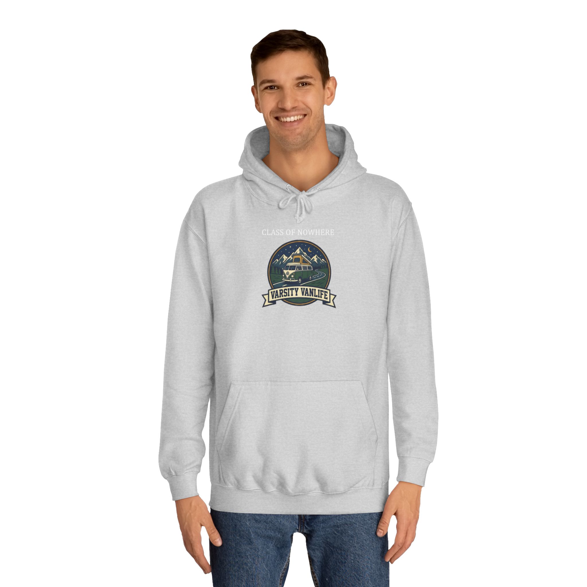 Hoodie — 'Varsity Vanlife-Adventure Academy ' College Road Trip Sweatshirt