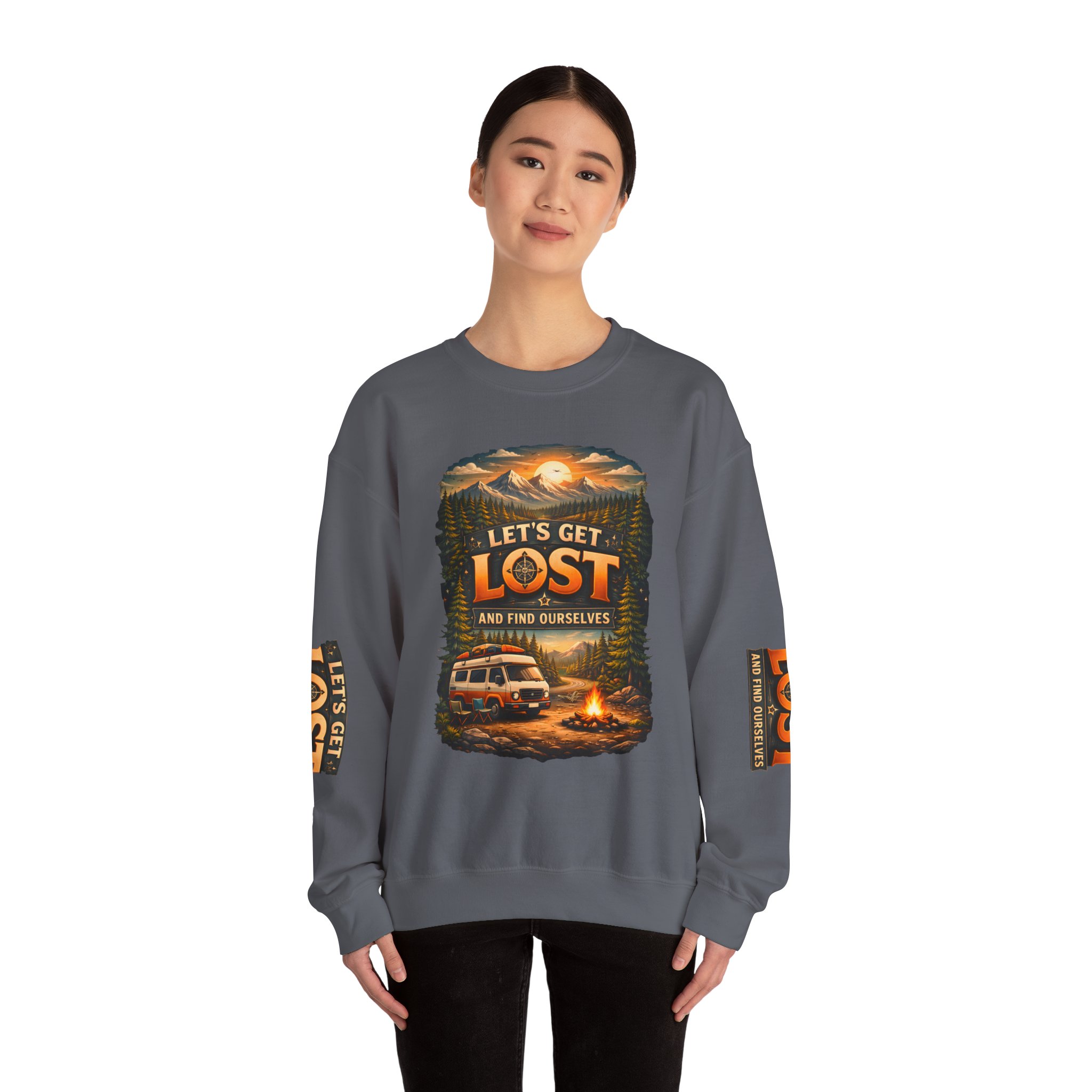 Unisex Heavy Blend™ Crewneck Sweatshirt — "Let´s Get Lost And Found Ourselfs" Design Scenic-Line