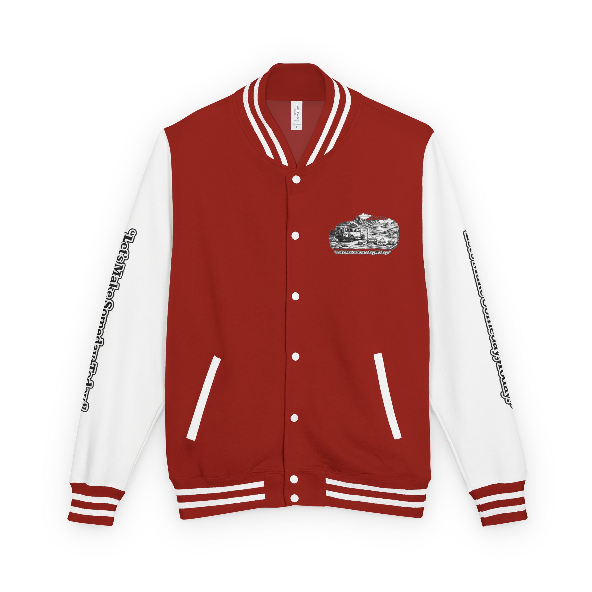18119732362903255054_2048-1.jpeg Unisex Heavyweight Letterman Jacket — "Lets make Someday, Today?" Travel Varsity Coat