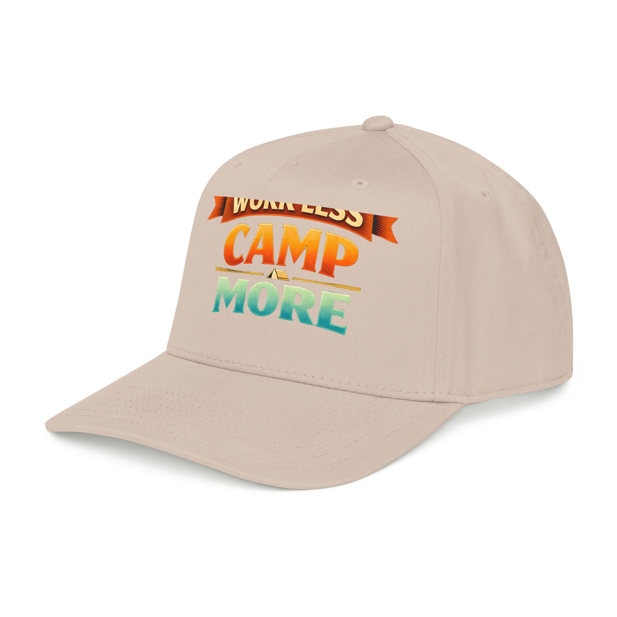 Baseball Cap - "Work Less-Camp More" Design Scenic-Line