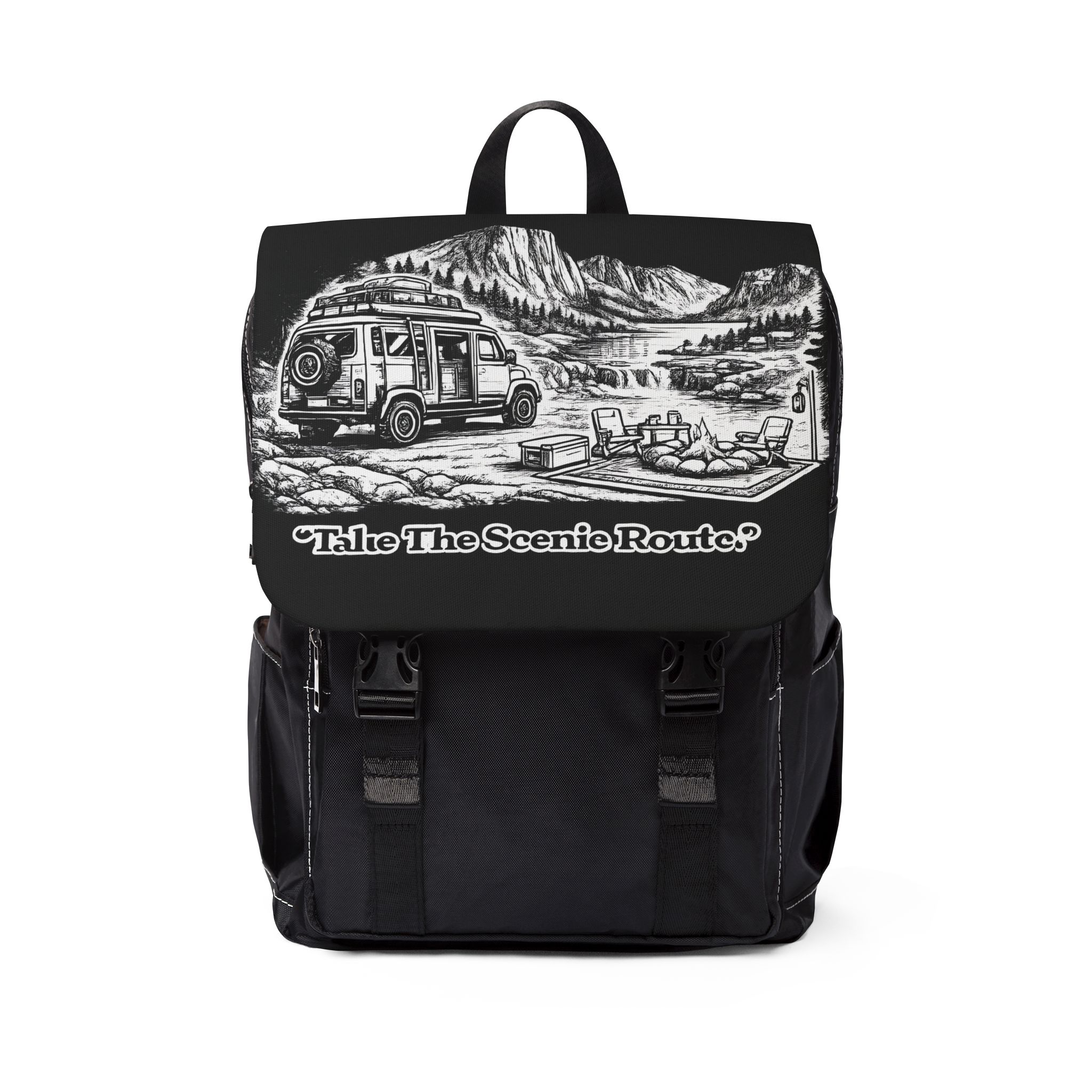 Unisex Casual Shoulder Backpack — "Take The Scenic Route" Design Minimal-Line