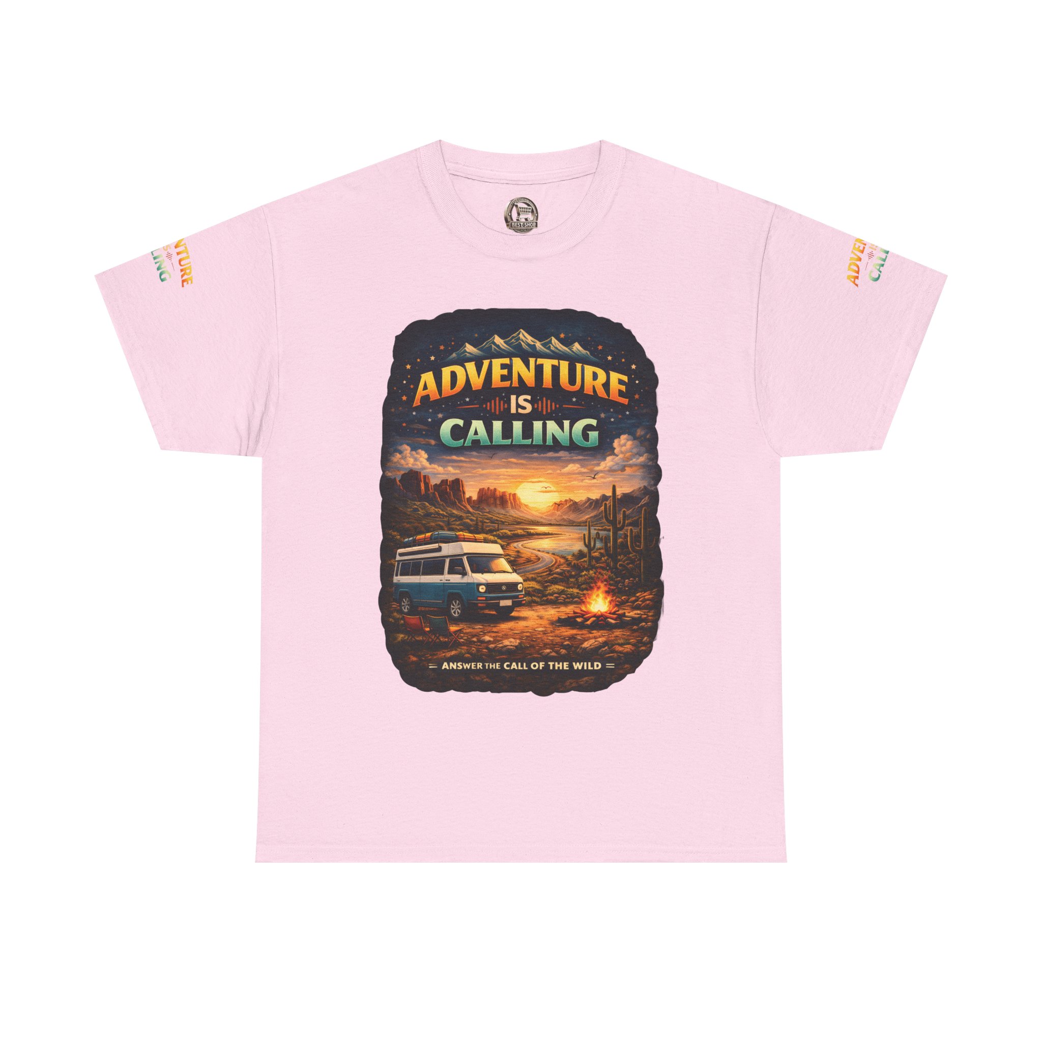 Unisex Heavy Cotton Tee — "Adventure Is Calling" Design Scenic-Line