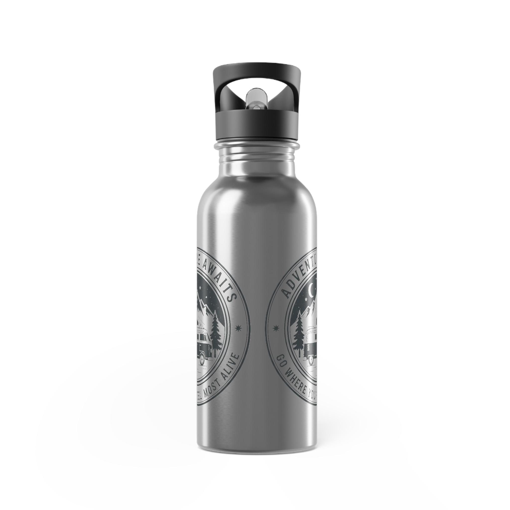 Stainless Steel Water Bottle with Straw – 'Adventure Awaits-Go Where You Feel Most Alive' Outdoor Logo 20oz