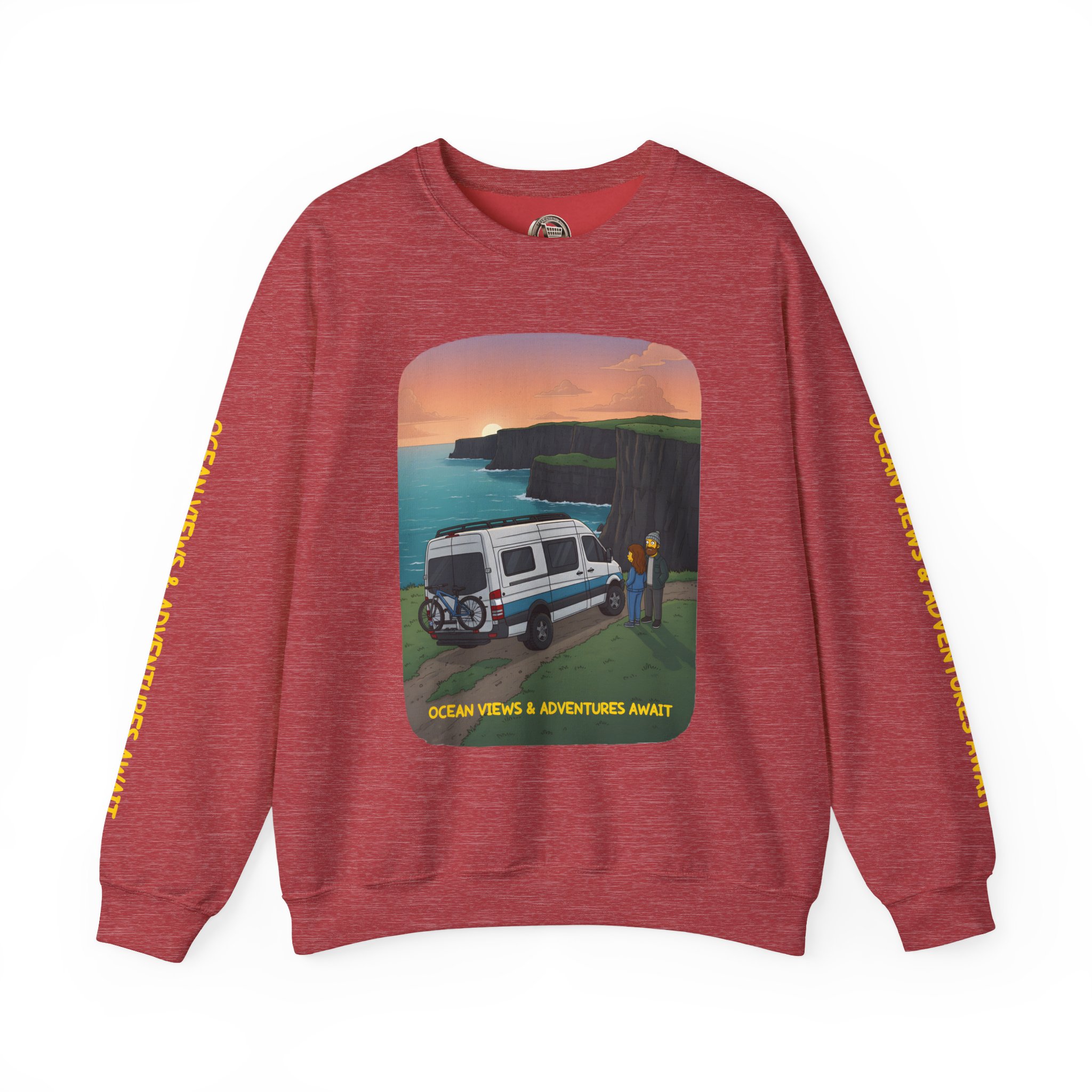 Unisex Heavy Blend™ Crewneck Sweatshirt — "Ocean Views-Adventures Awaits" Design Sitcom-Line
