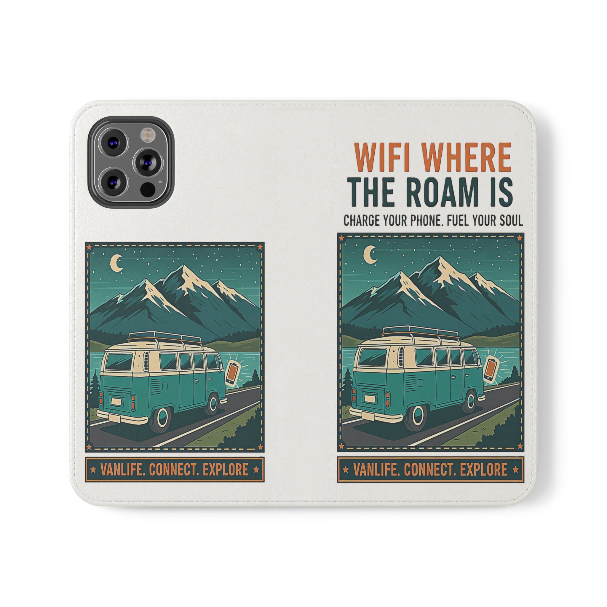 Flip Phone Case — “WiFi Where the Roam Is” Vanlife Wallet Case