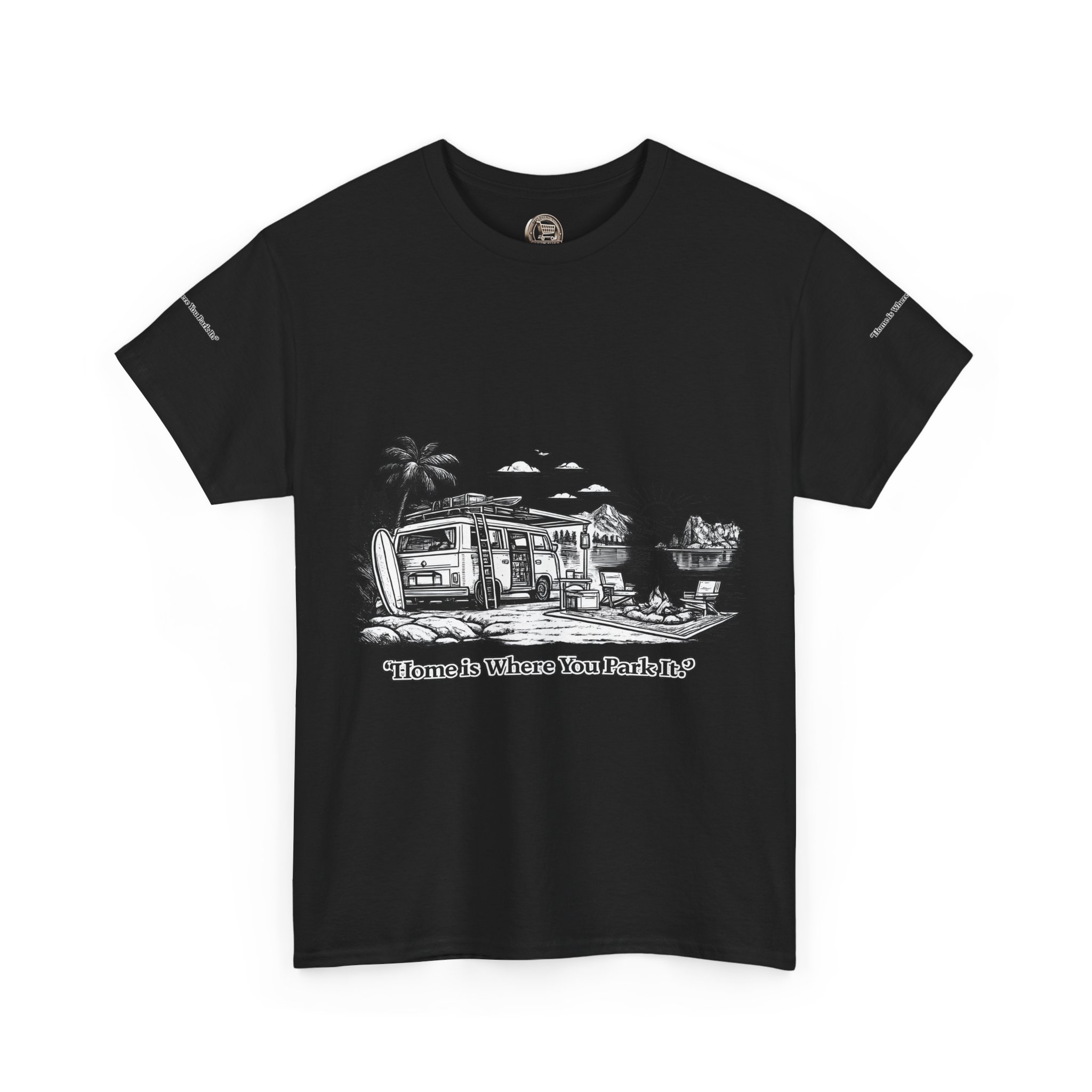 18140862893180548715_2048.jpeg Unisex Heavy Cotton Tee — "Home Is Where You Park It" Design Minimal-Line